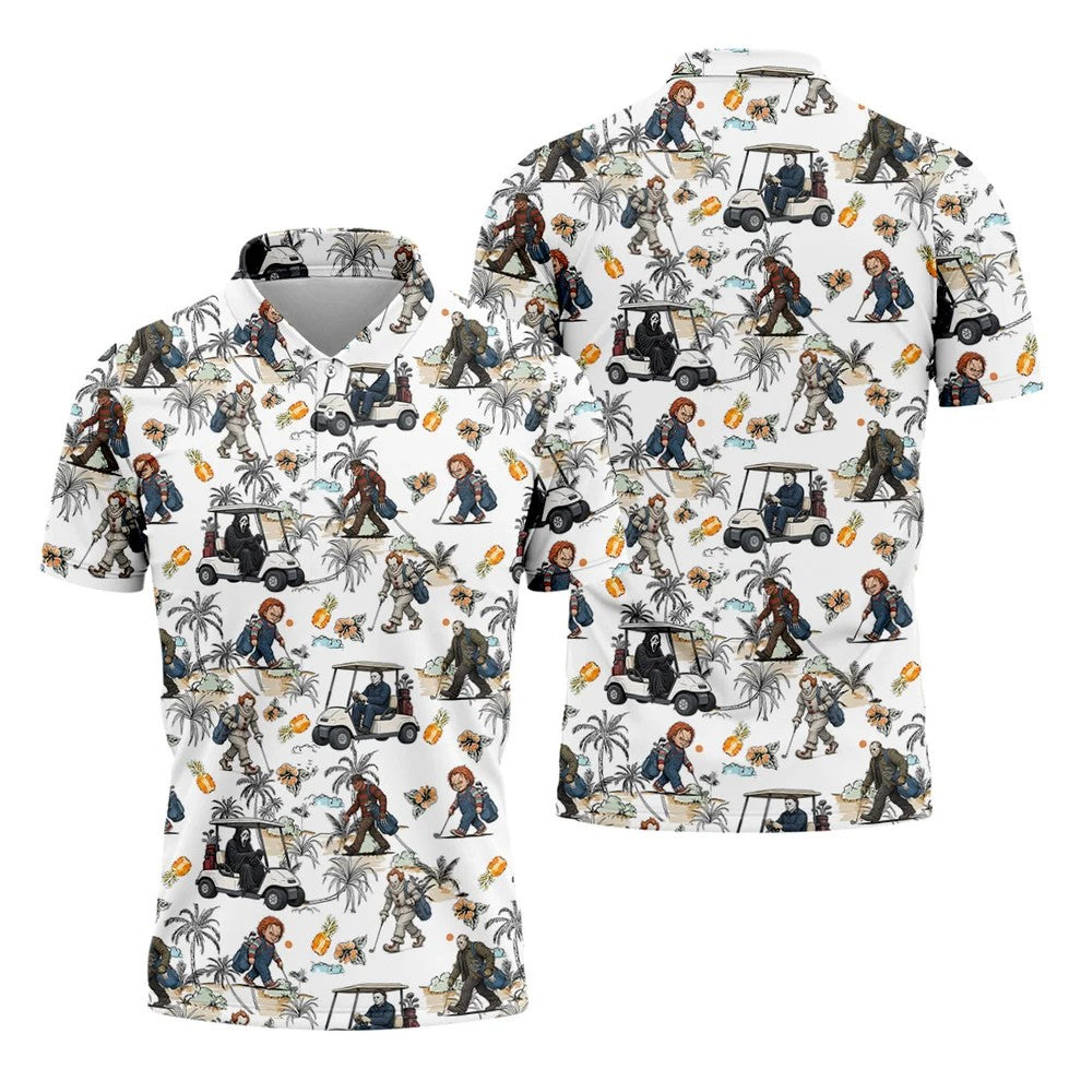 Golfing Horror Character Halloween Golf Shirt, Golf Polo Shirts For Men, Printed Golf Shirts