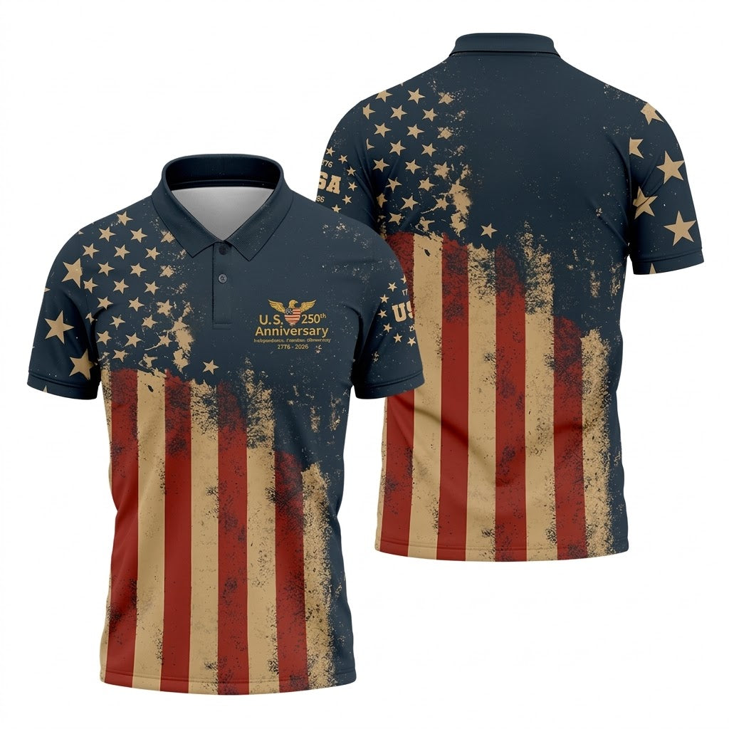US 250th Anniversary Independence Freedom Democracy Men's Golf Polo Shirt 4th Of July Patriotic Golf Shirt