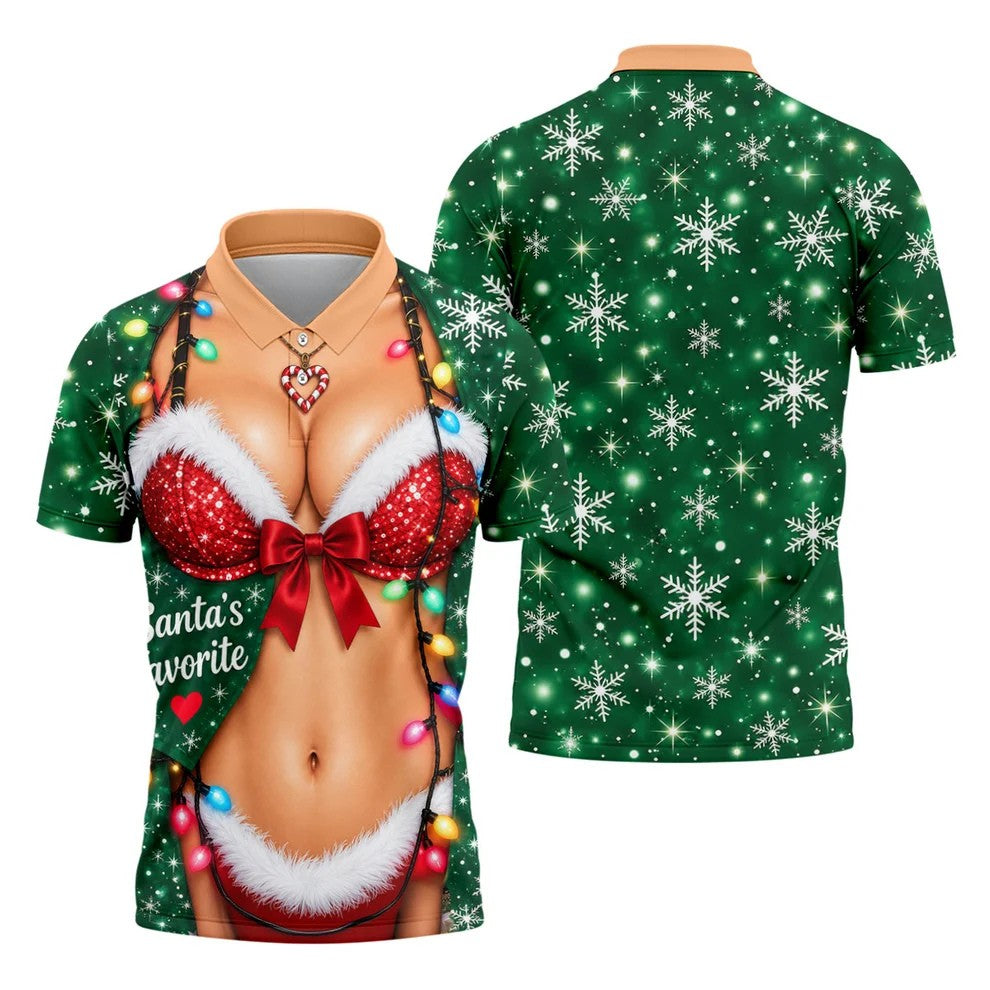Santa's Favorite Bikini Christmas Golf Shirt, Golf Gifts For Men, Golf Polo For Men