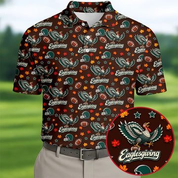 Eaglesgiving Thanksgiving Golf Shirt, Golf Shirts For Men, Funny Mens Golf Shirts