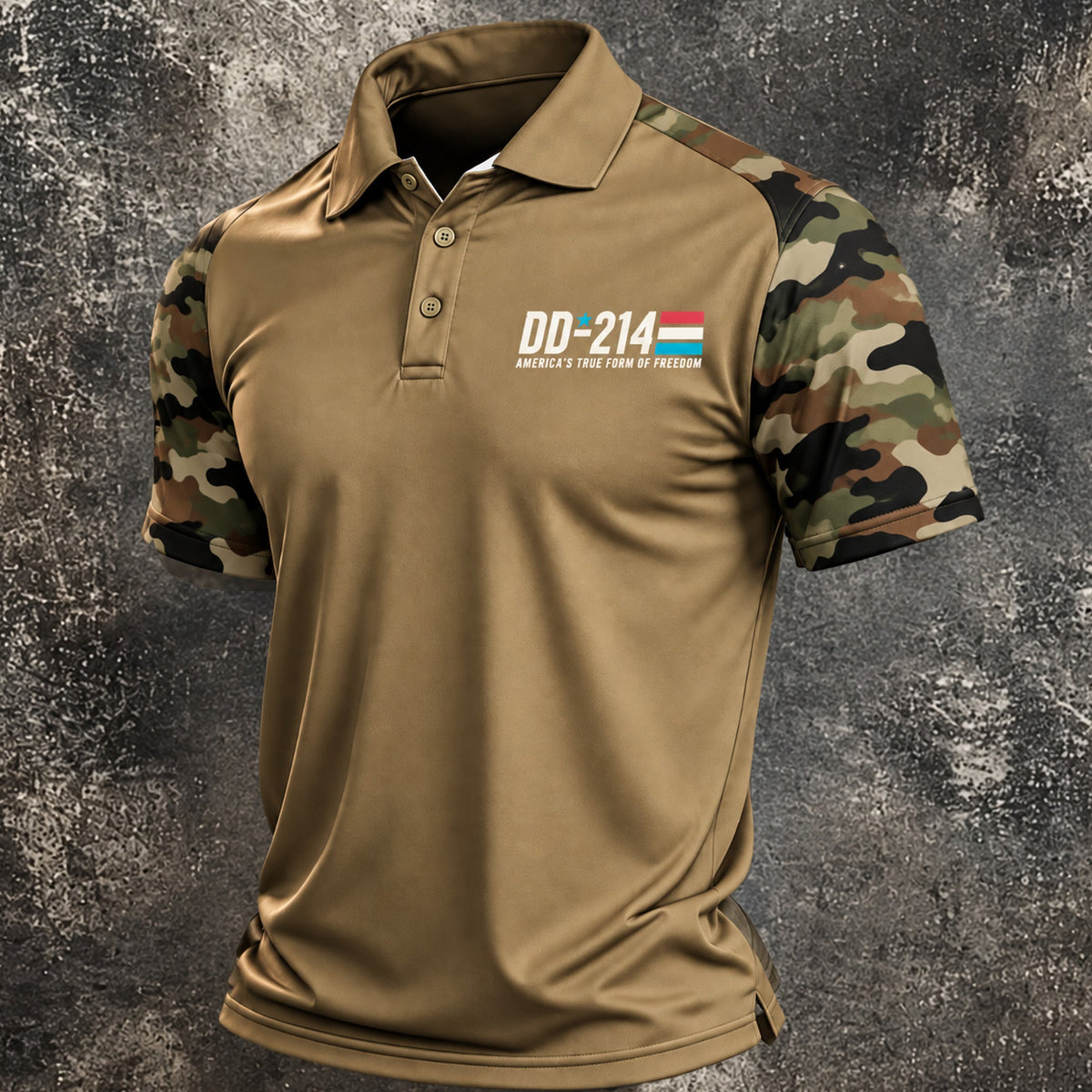 DD-214 Tan Military Camo Freedom Polo Shirt, Veterans Day Shirt, Golf Shirts For Men
