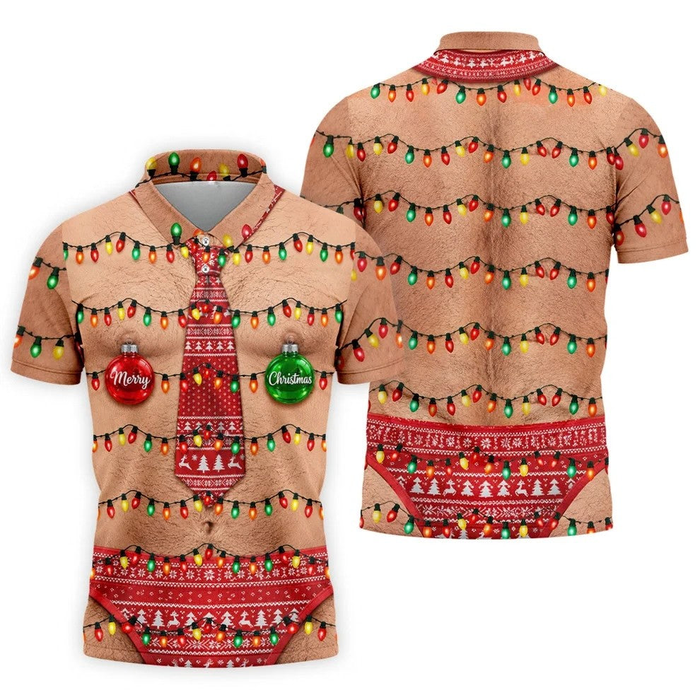 Merry Christmas Quote Tie Christmas Golf Shirt, Mens Golf Shirts, Polo Shirts For Men
