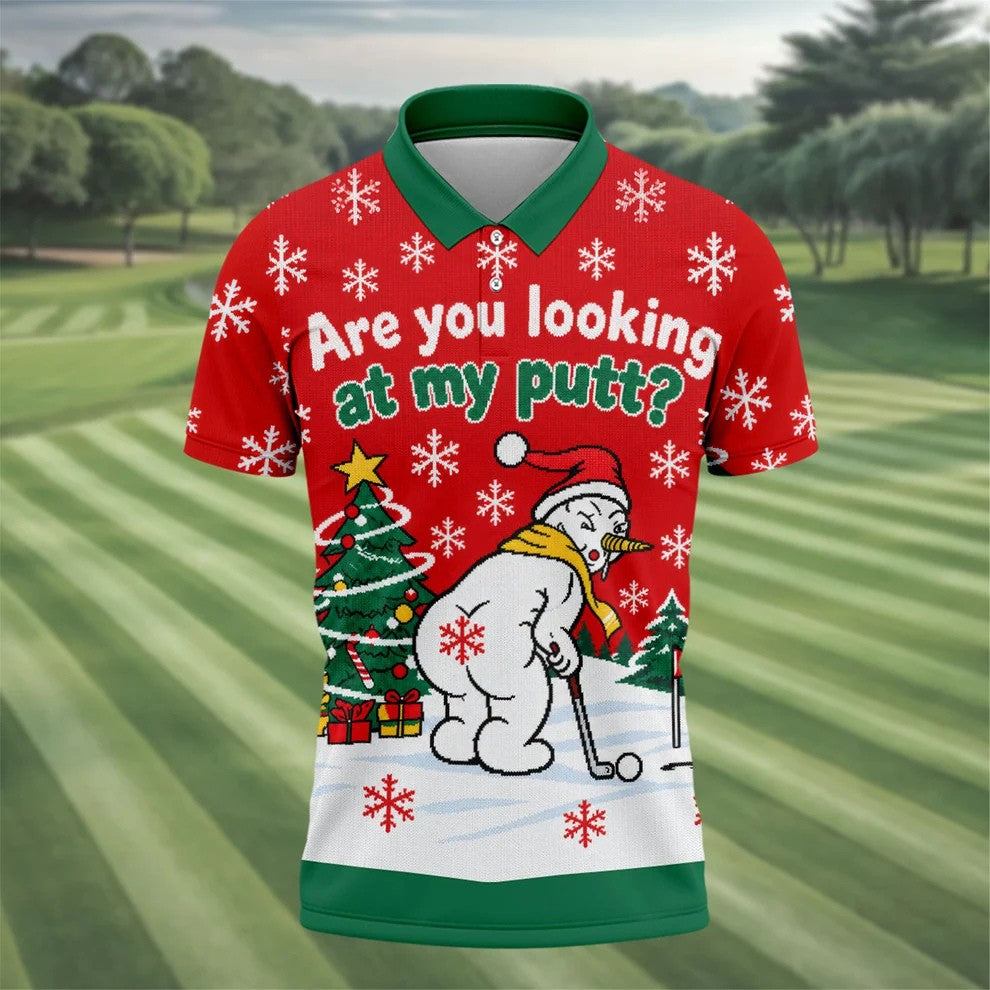 Are You Looking At My Putt Christmas Golf Shirt, Mens Golf Polo, Mens Golf Shirts