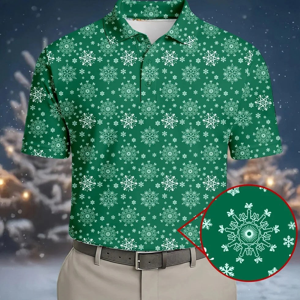 Dirty Funny Adult Humor Snowflakes Green Golf Shirt, Fun Men's Golf Polos, Christmas Golf Shirt, Polo Shirts For Men