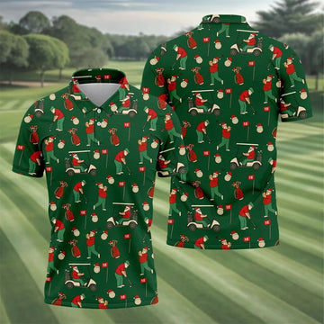 Golfing Santa Green Christmas Golf Tops For Men, Men's Funny Golf Shirts, Christmas Golf Shirt