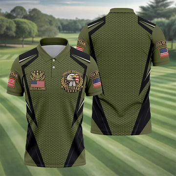 DD-214 Olive Hexagon Golf Polo Shirt, Golf Apparel For Men, Veterans Day Golf Shirt