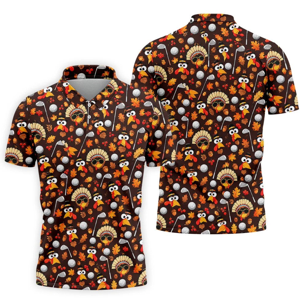 Golf Turkey Pattern Thanksgiving Golf Shirt, Mens Golf Polo, Golf Shirts For Men