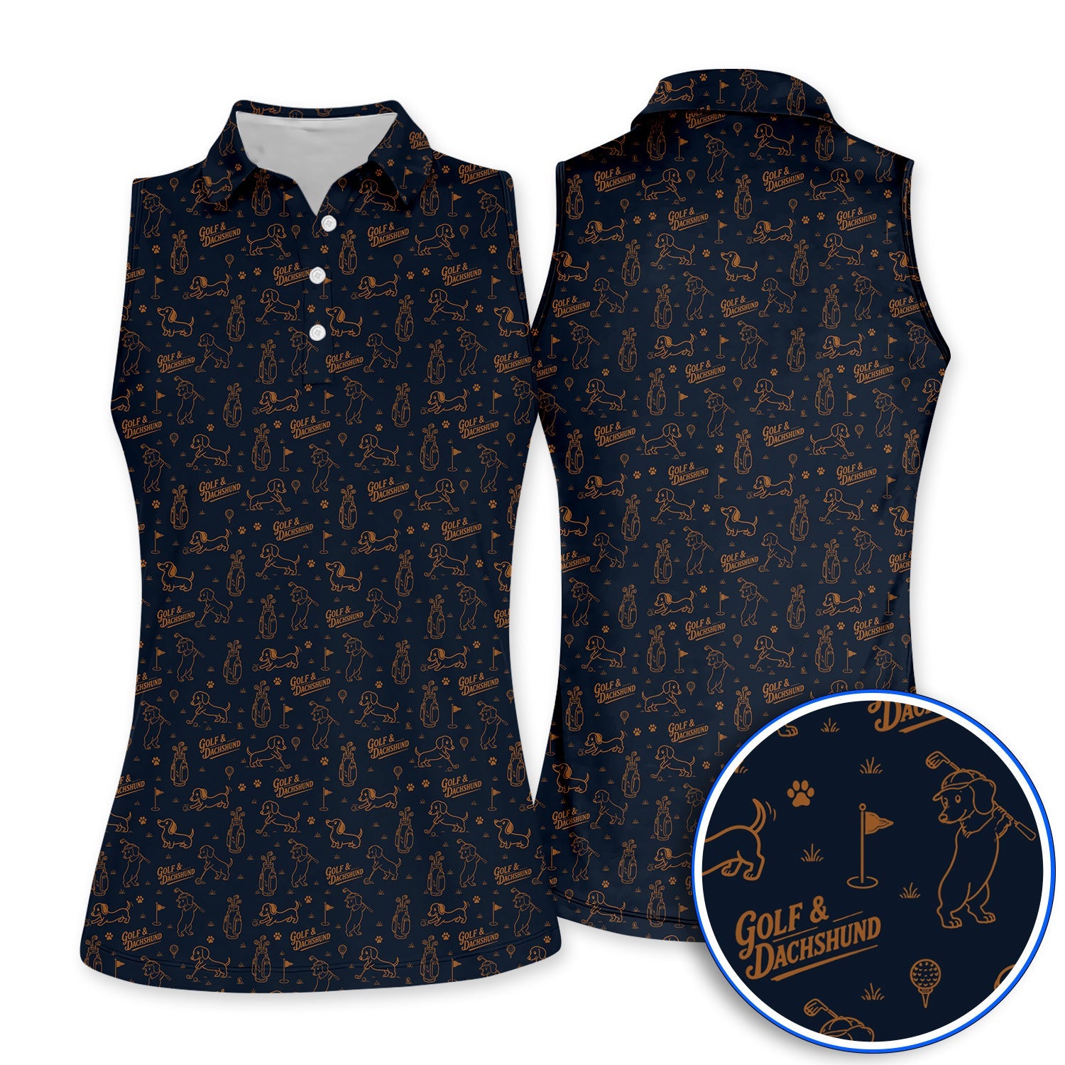 Golf & Dachshund Pattern Polos , Wiener Dog Golf Shirt For Golfer, Funny Doxie Lover Gift