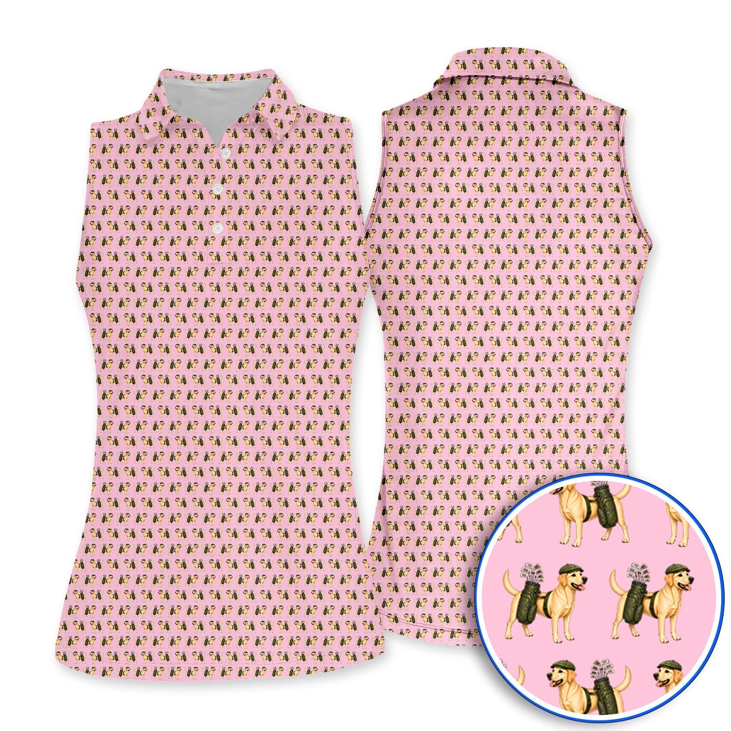 Funny Labrador Retriever Pattern Golf Shirt, Cute Yellow Lab Golf Polos For Pet Lover, Unique Golf Gift For Golfer
