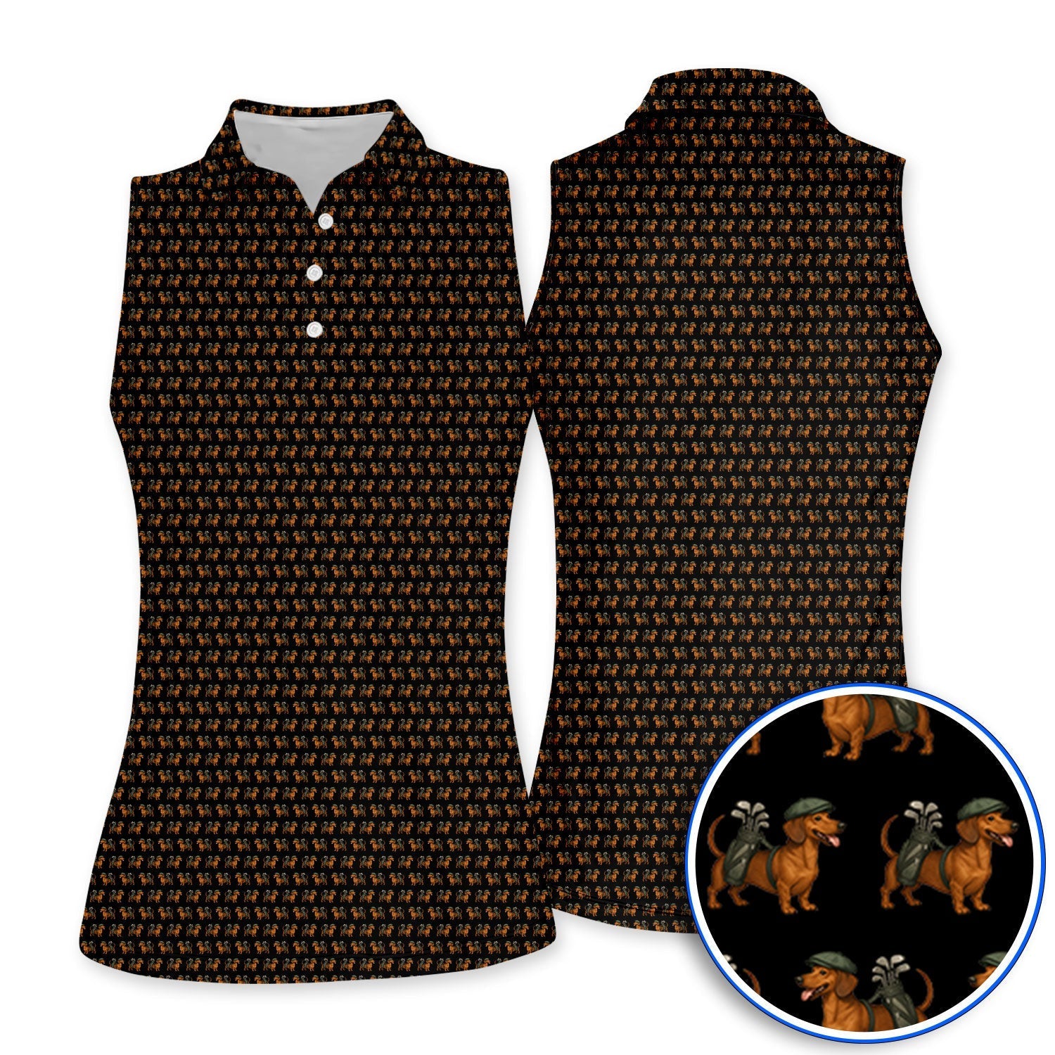 Funny Dachshund Pattern Golf Polos, Crazy Wiener Dog Golf Shirt For Men, Golf Shirt For Golfer