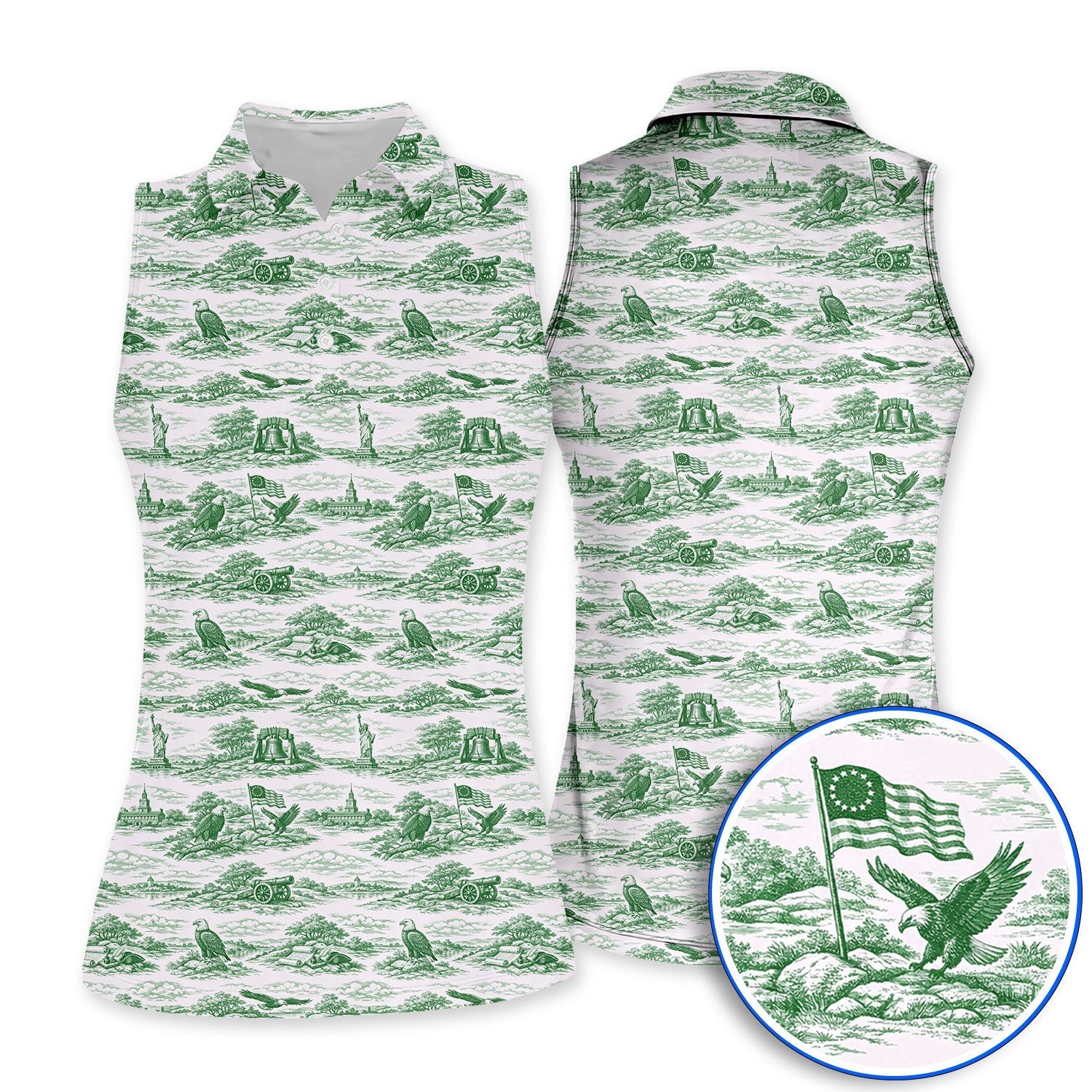 America 250th Patriotic Golf Polos, USA Toile De Jouy Pattern Golf Shirt For Golfer, Crazy Golf Shirt