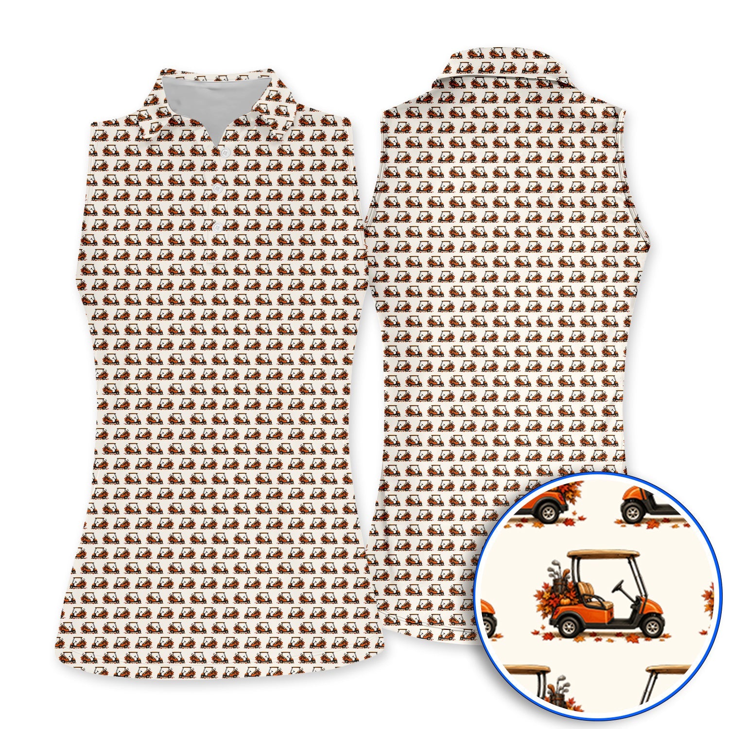 Fall Pattern Golf Shirt, Autumn Golf Cart Polos, Funny Golf Gift For Golfer