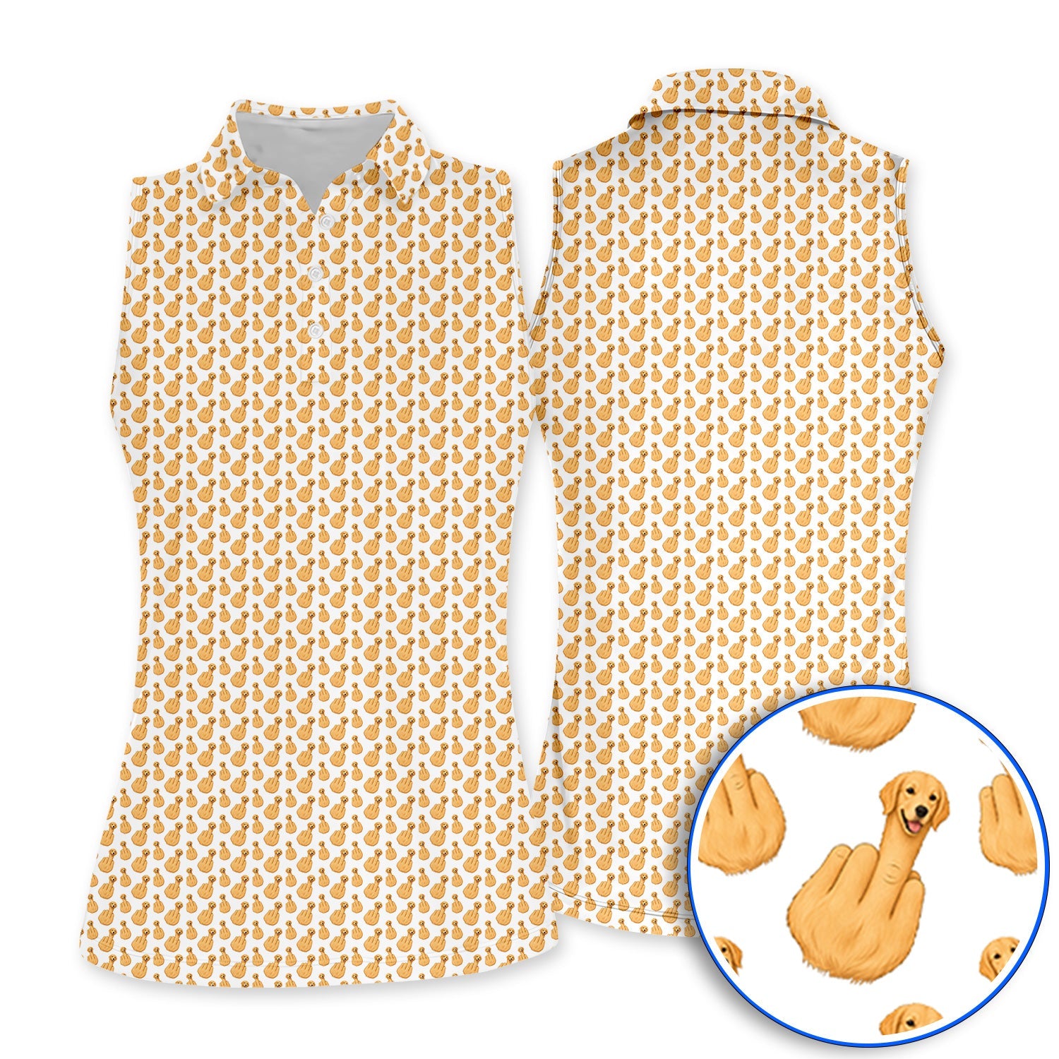 Golden Retriever Middle Finger Golf Shirt, Funny Dog Pattern Golf Polos, Crazy Golf Gift For Golfer