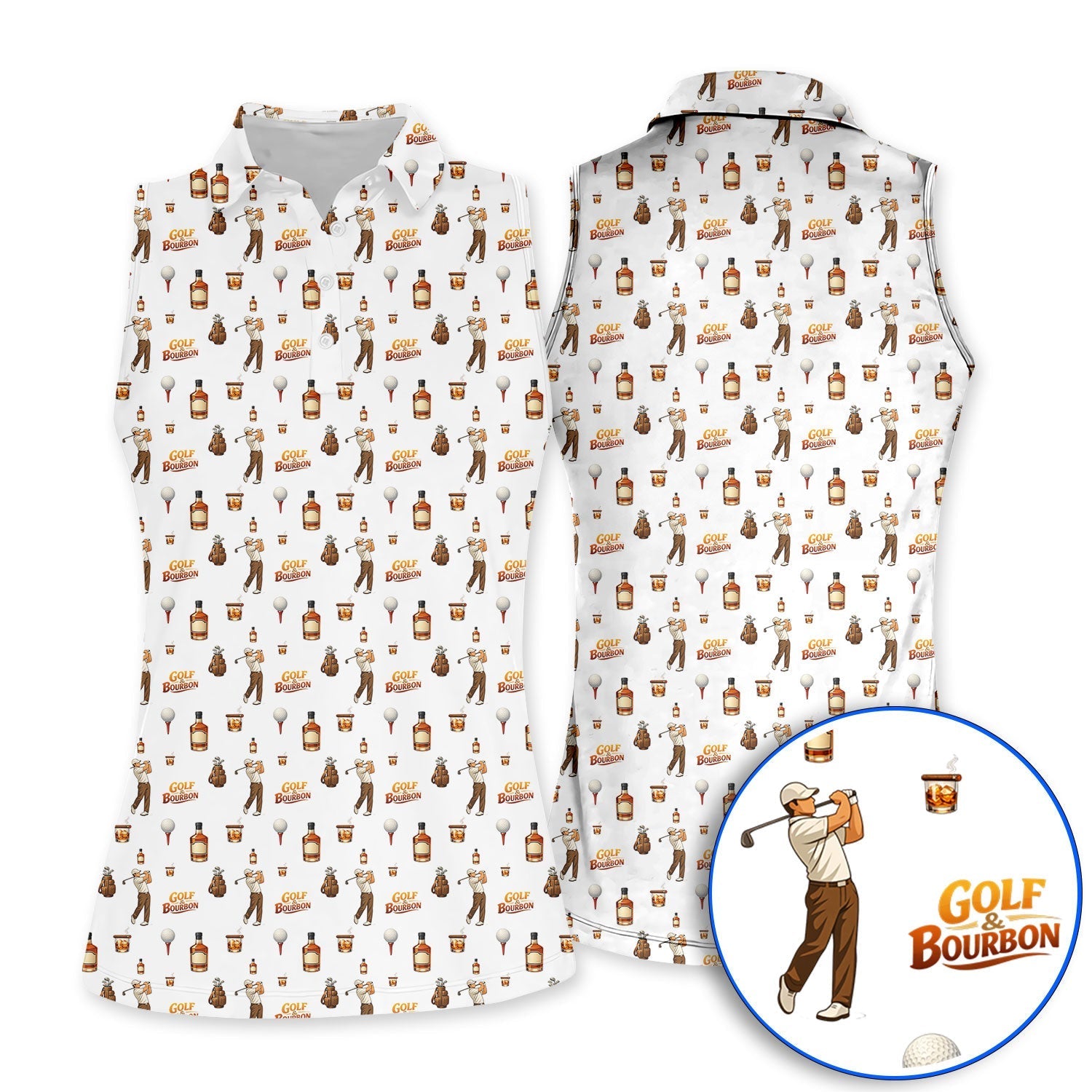 Crazy Golf Shirt For Men, Golf & Bourbon Pattern Golf Polos, Funny Golf Gift For Golfer