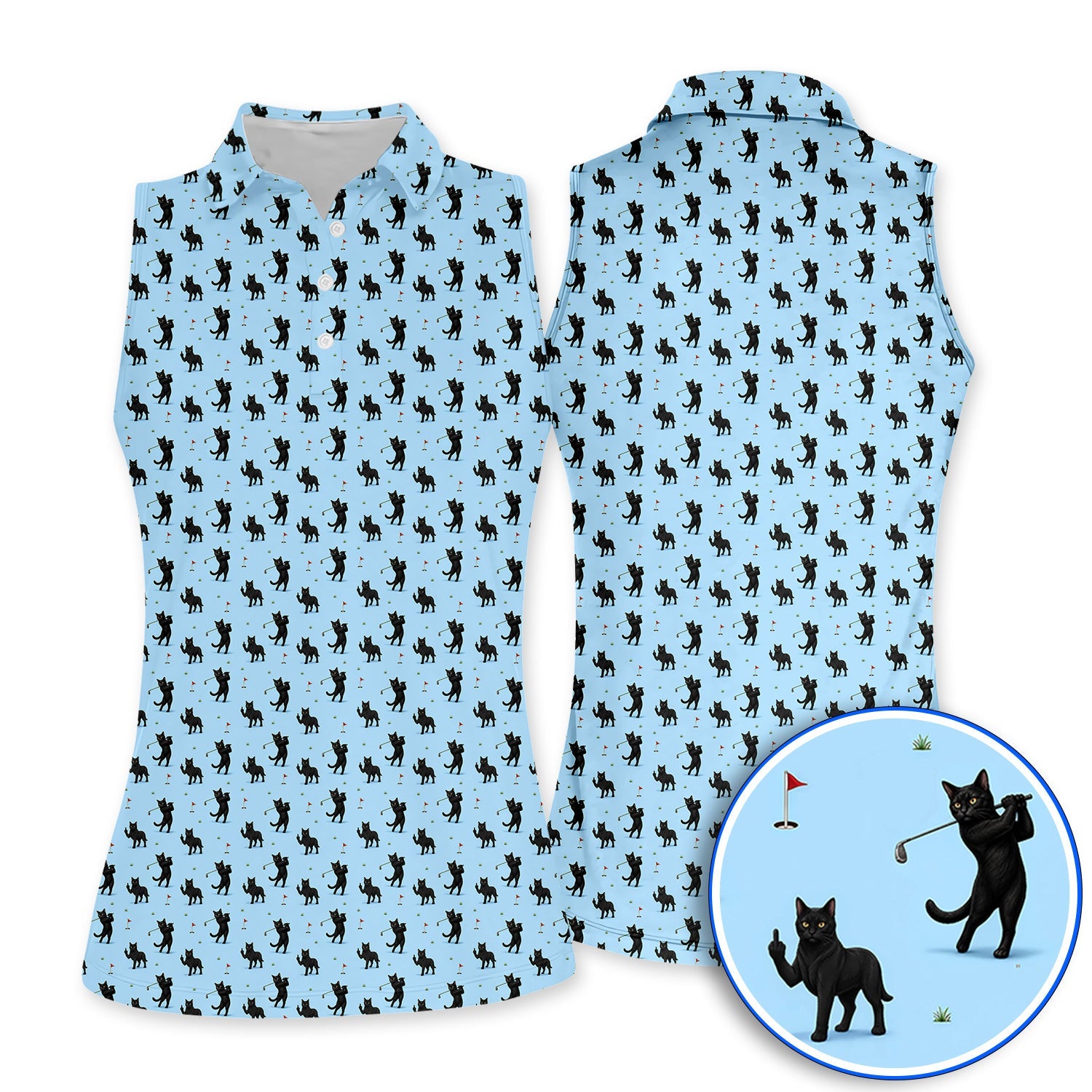 Black Cat Golf Pattern Polos, Funny Golf Shirt For Cat Lover, Unique Birthday Gift For Golf Dad