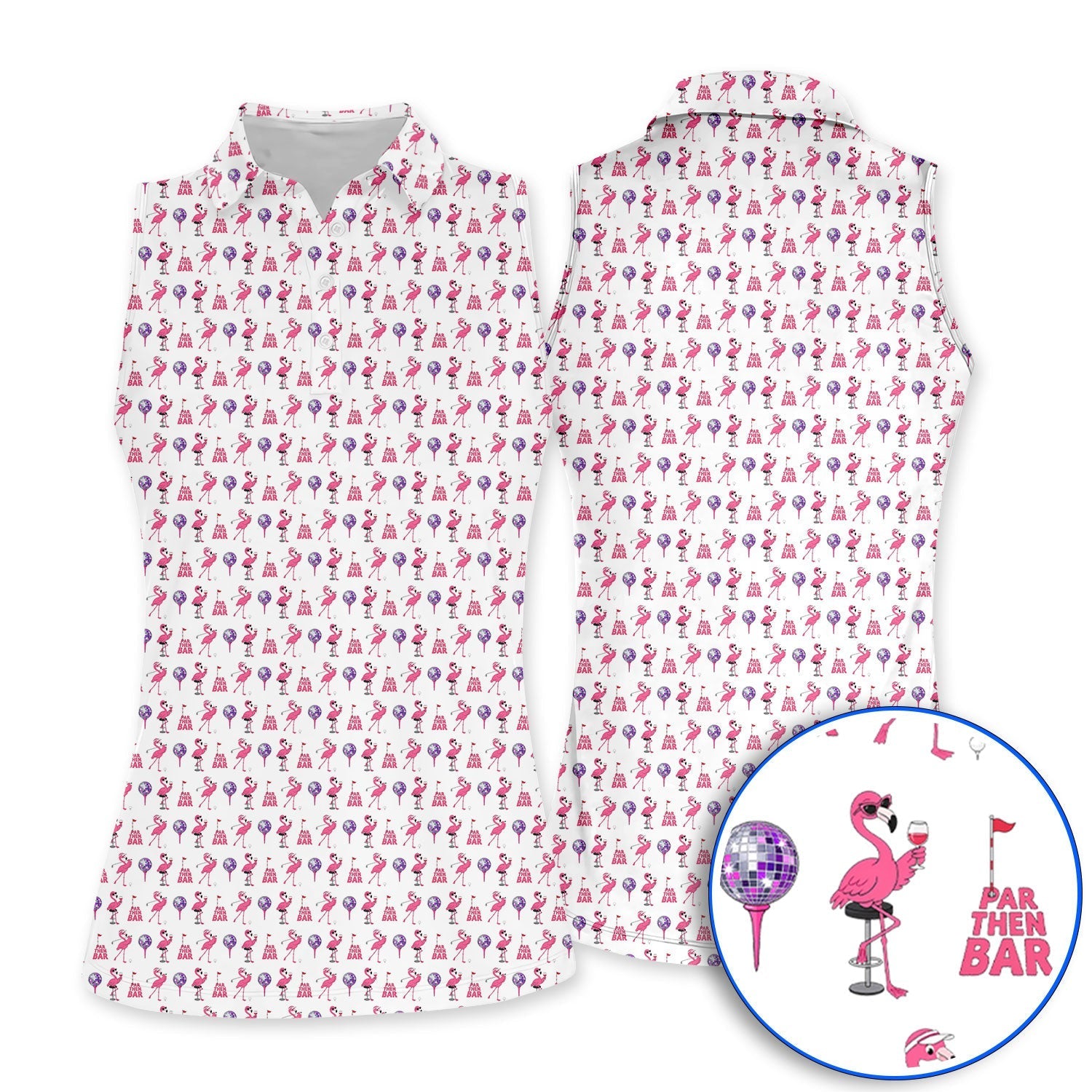 Funny Tropical Flamingo Pattern Golf Shirt, Pink Flamingo Bird Golf Polos, Unique Summer Golf Gift For Golfer