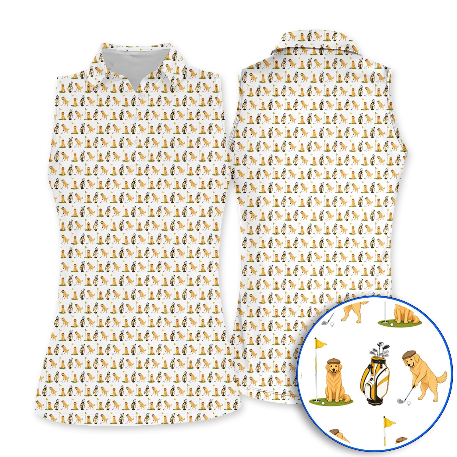 Golden Retriever Pattern Golf Polos, Funny Dog Golf Shirt, Crazy Golf Gift For Golfer