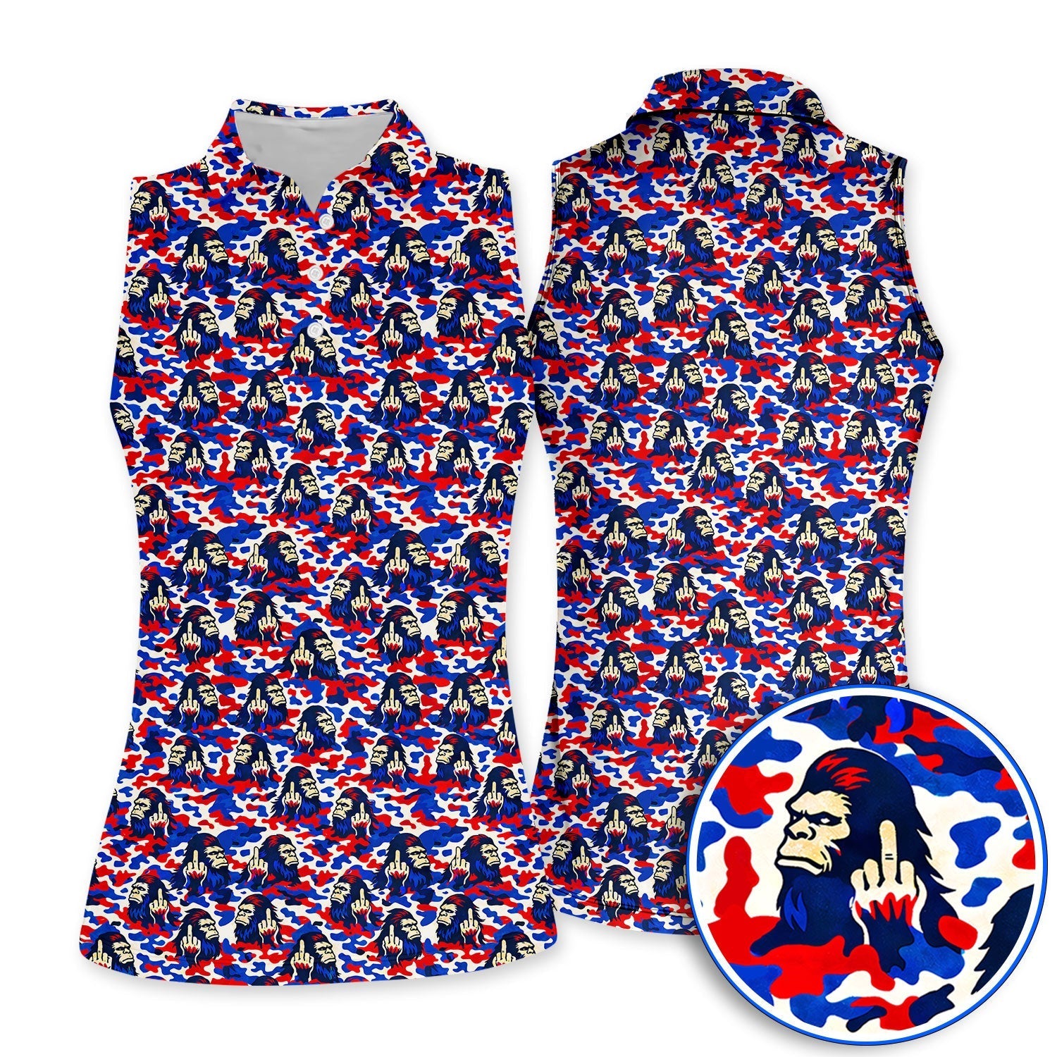 Funny Patriotic Bigfoot Golf Polos , USA Camo Sasquatch Golf Shirt, Golf Gift For Golfer