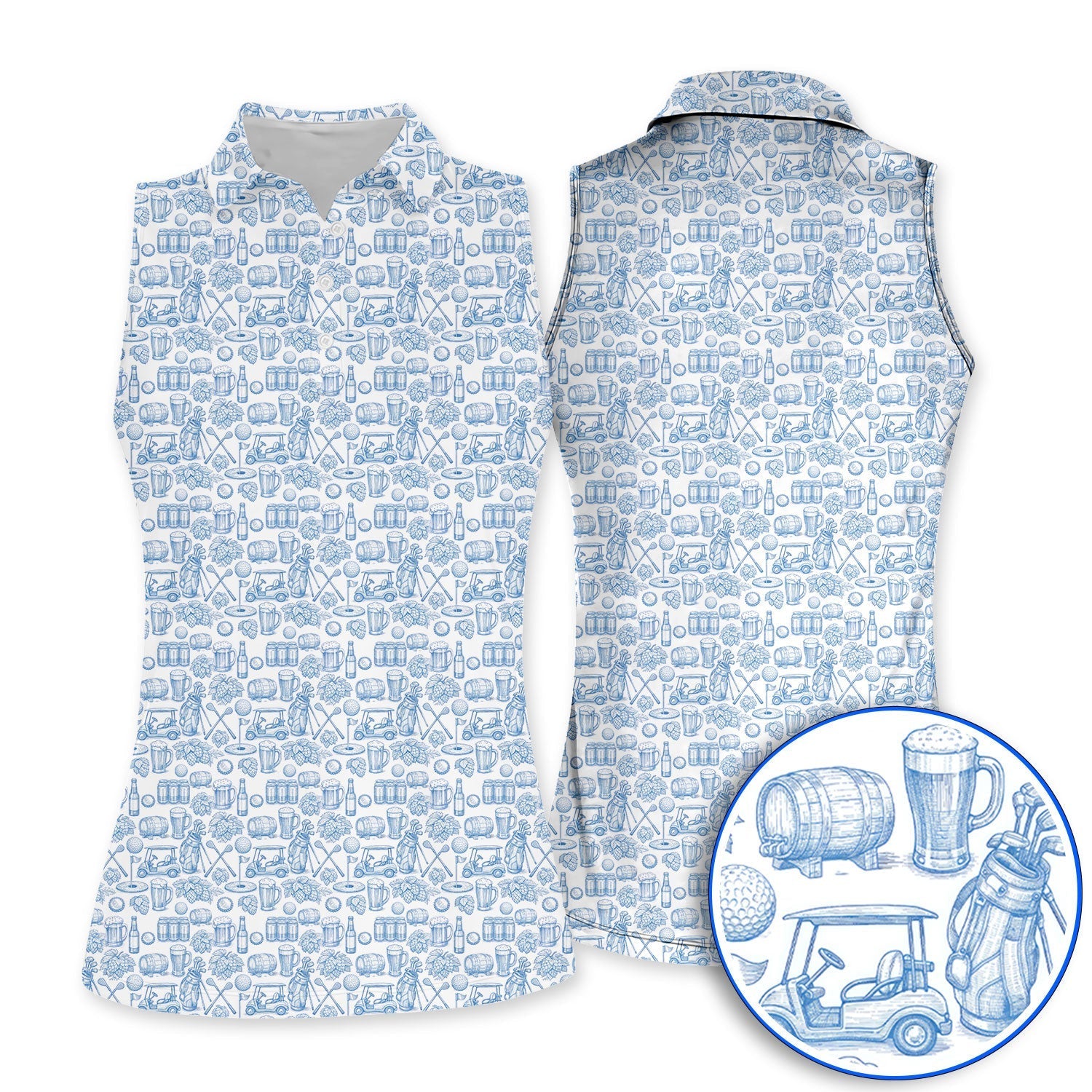 Toile De Jouy Pattern Golf Polos,  Funny Beer Golf Shirt For Men, Golf Gift For Golfer