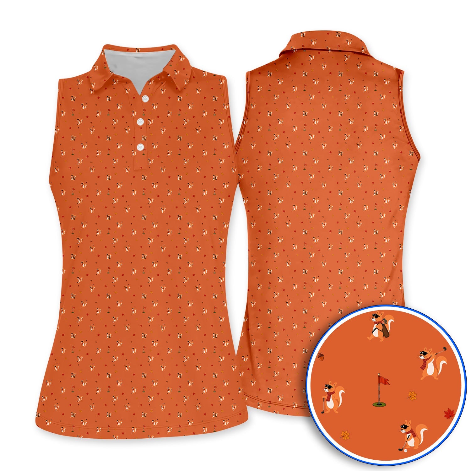 Fall Pattern Golf Polos, Autumn Squirrel Golf Shirt, Crazy Golf Gift For Golfer