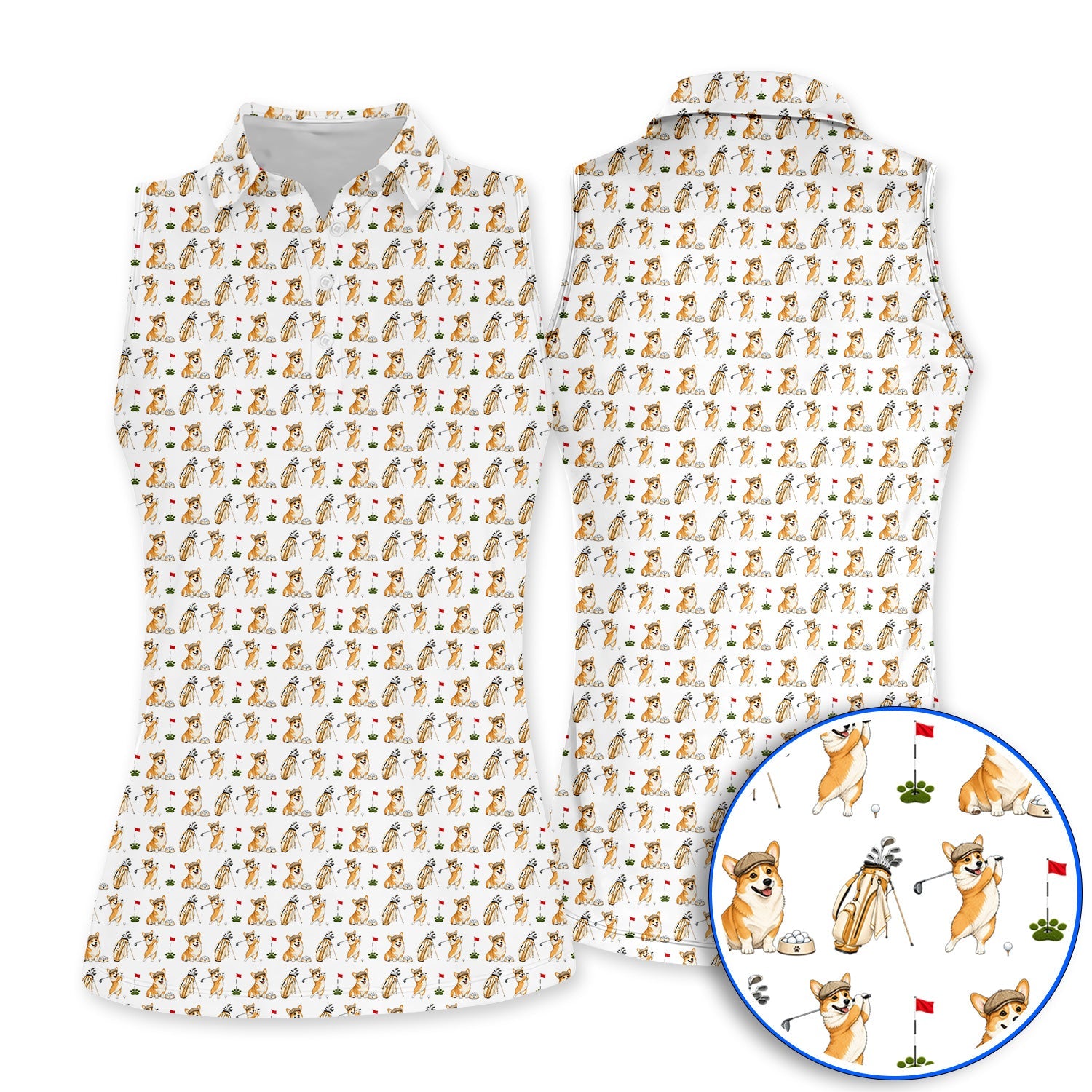 Funny Corgi Golf Shirt, Corgi Pattern Golf Polos, Dog Lover Golf Gift