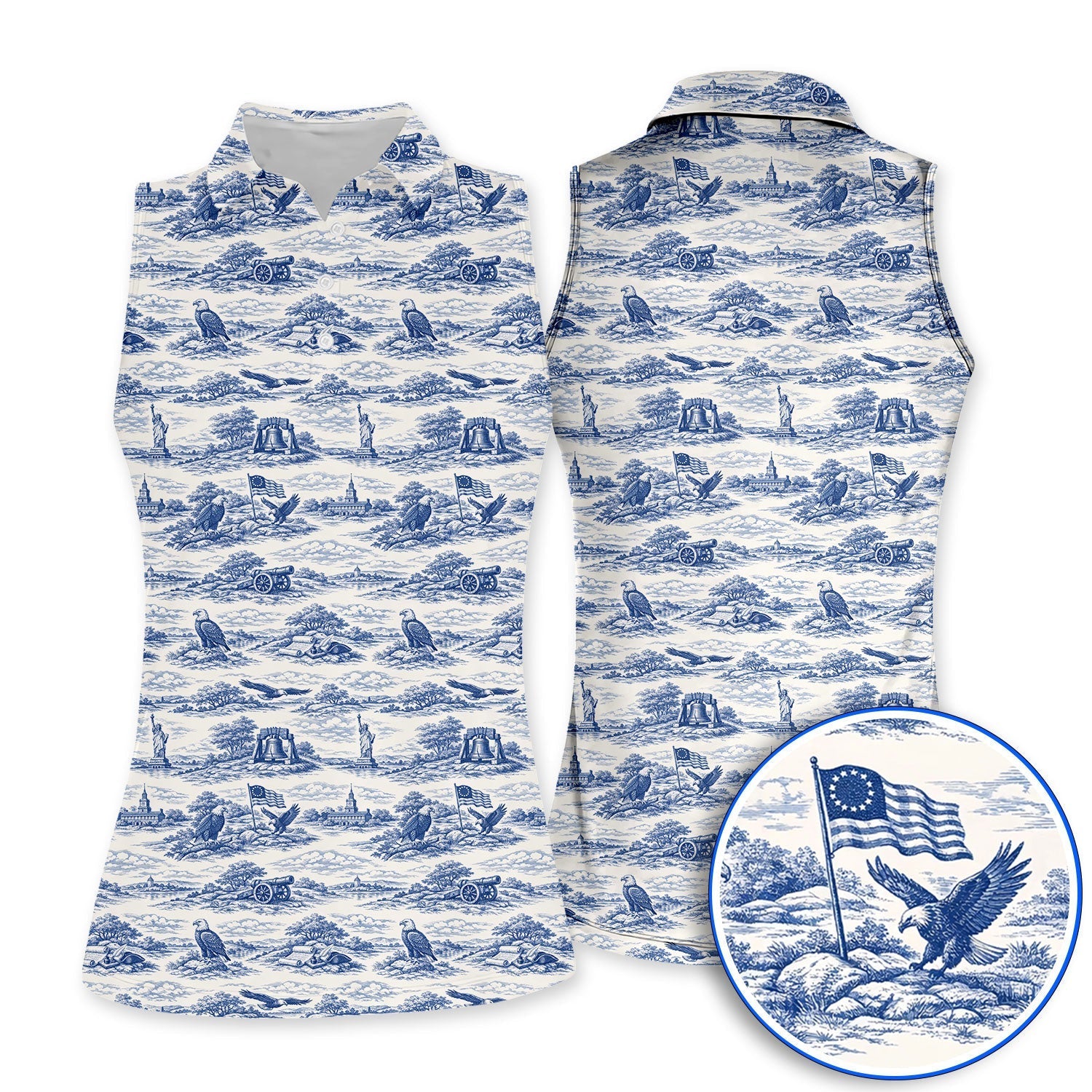 America 250th Patriotic Golf Polos, USA Toile De Jouy Pattern Golf Shirt For Golfer, Crazy Golf Shirt
