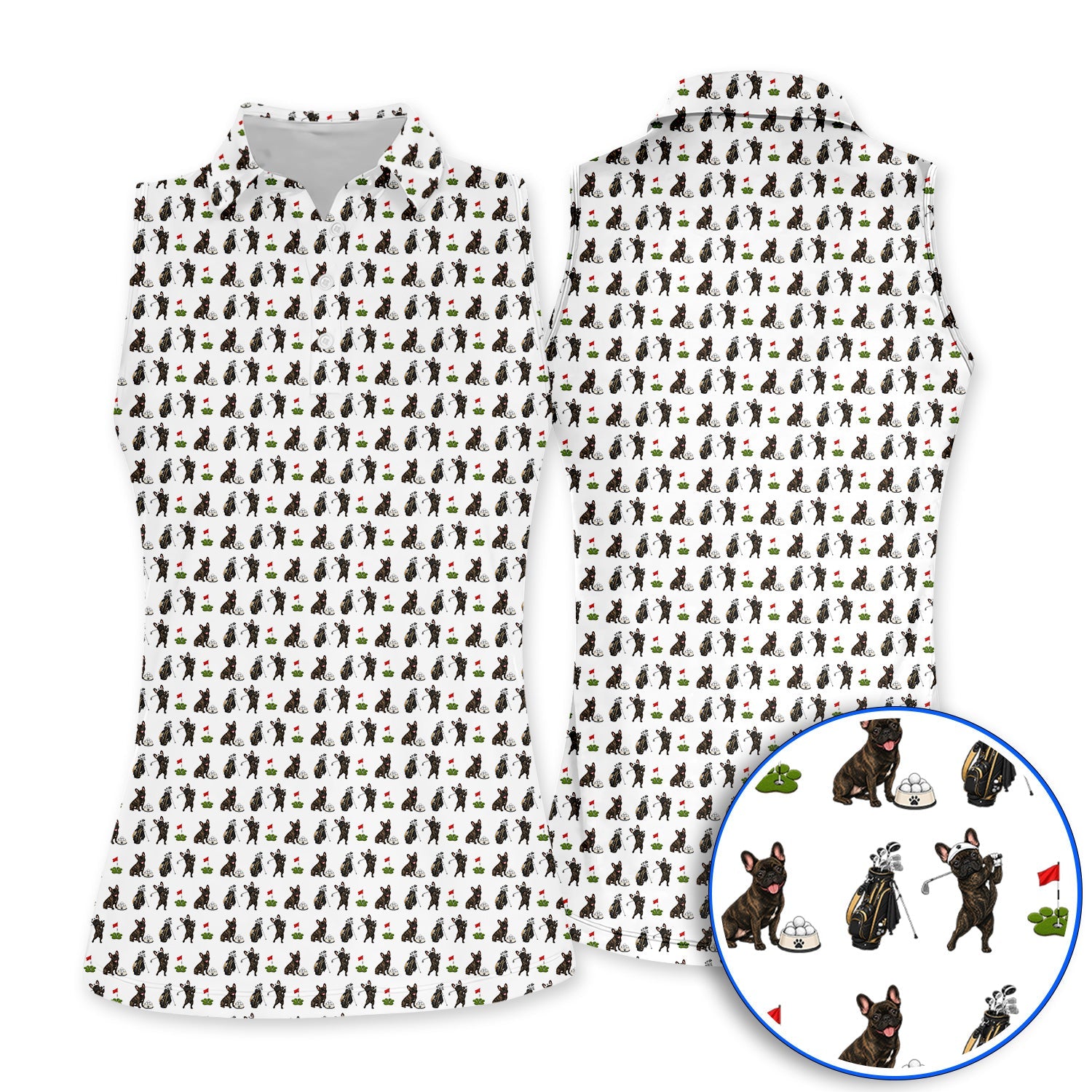 Brindle French Bulldog Golf Polos, Funny Frenchie Pattern Golf Shirt, Golf Dad Gift