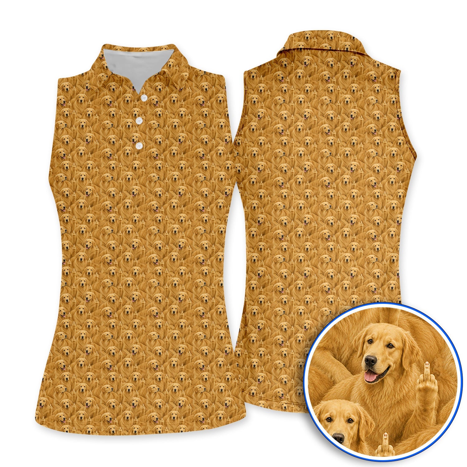 Golden Retriever Middle Finger Golf Polos, Funny Dog Lover Pattern Golf Shirt, Golden Retriever Gift For Golfer Dad