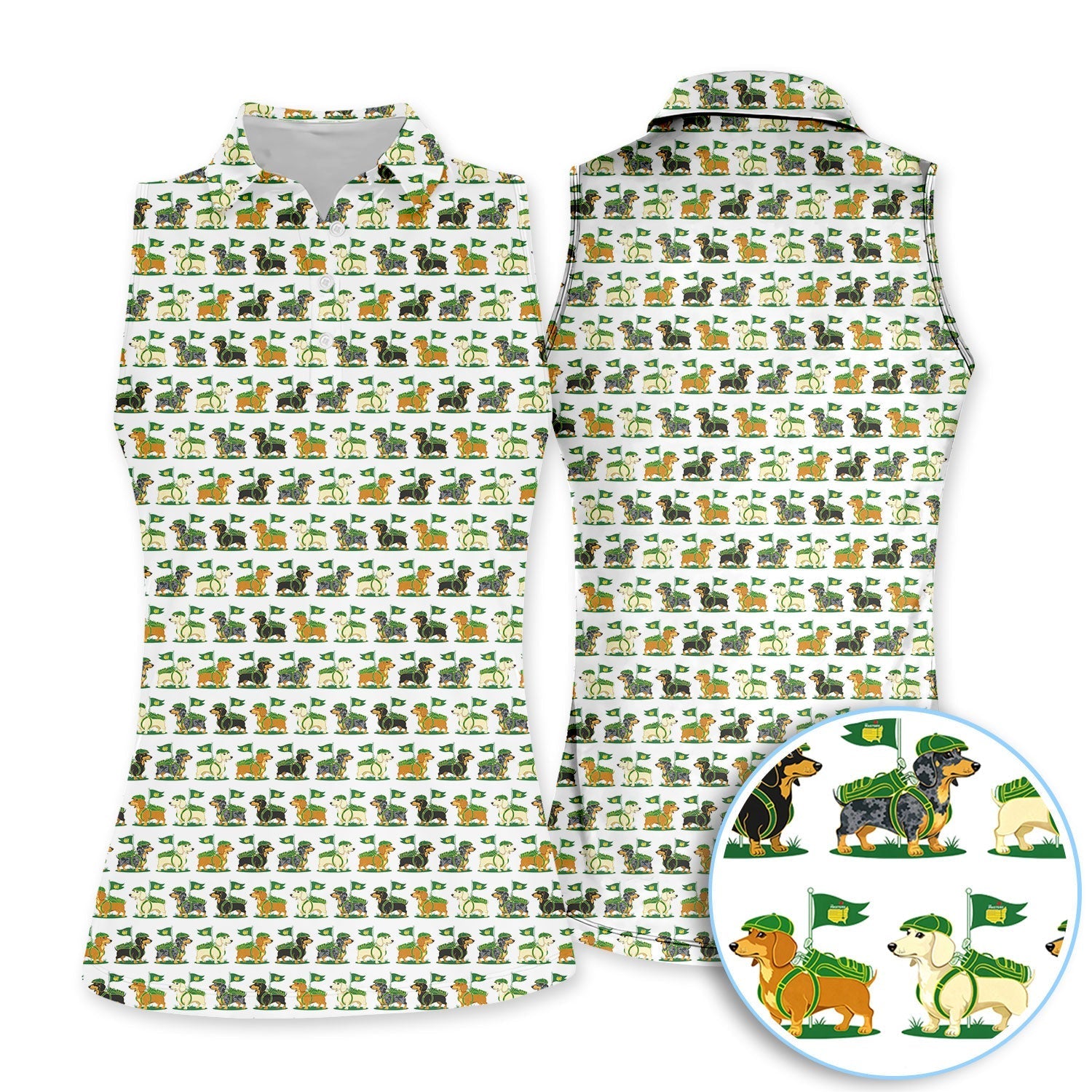 Dachshund Masters Golf Polos For Men, Wiener Dog Pattern Golf Shirt, Crazy Golf Shirt For Golfer