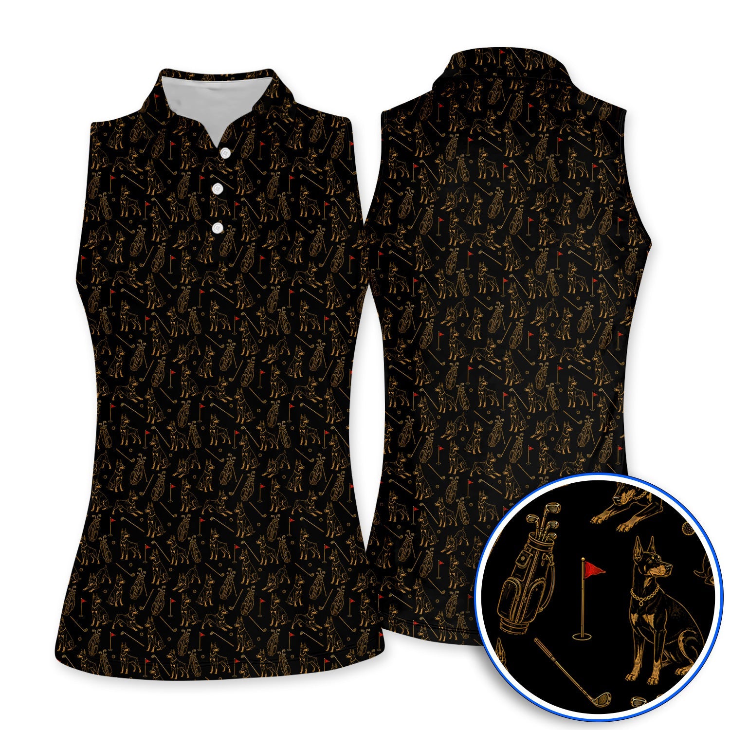 Crazy Doberman Golf Polos, Doberman Pattern Golf Shirt, Golf Gift For Golfer