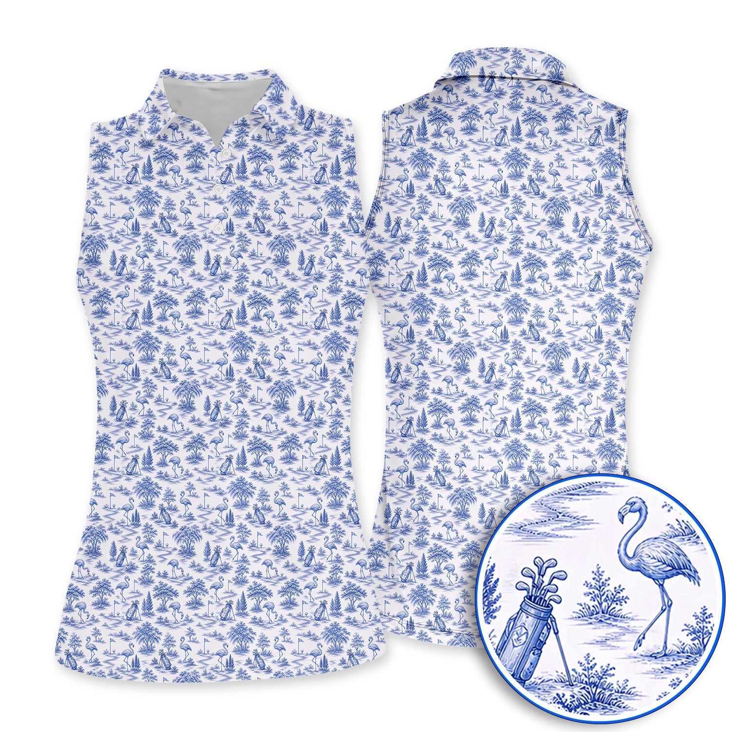 Toile De Jouy Flamingo Pattern Golf Shirt, Crazy Pink Golf Polos, Golf Gift For Golfer