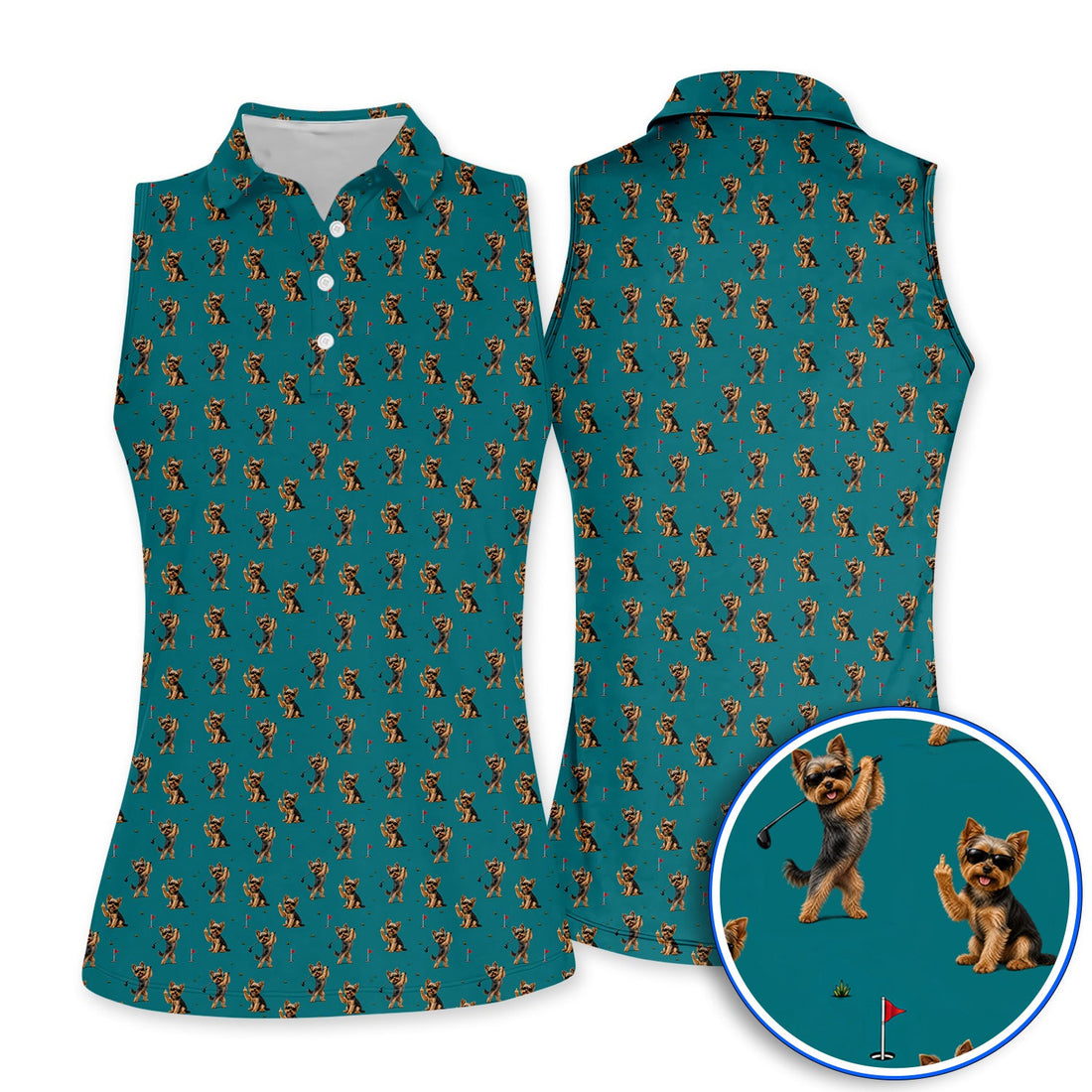 Funny Yorkshire Terrier Golf Polos, Cool Yorkie Pattern Golf Shirt, Gift For Golf Lovers
