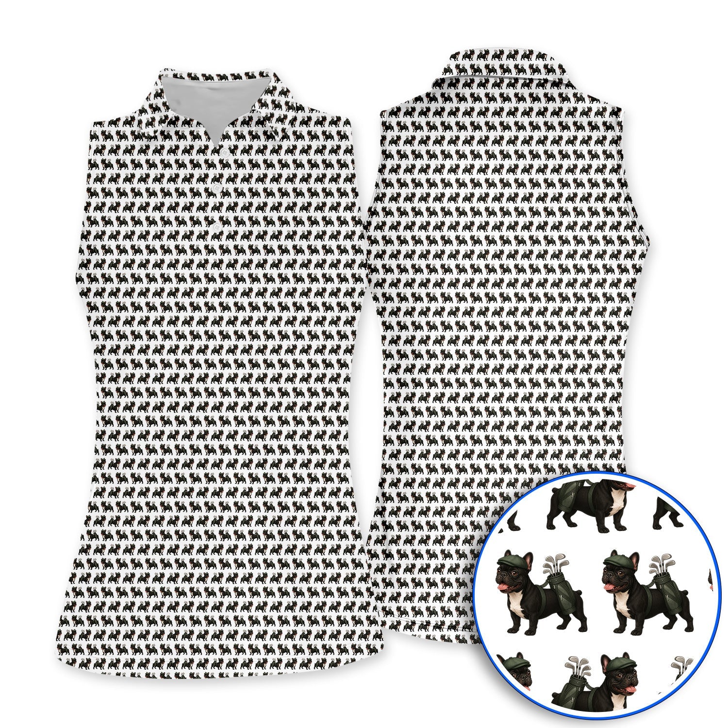Black French Bulldog Golf Polos, Frenchie Pattern Golf Shirt, Funny Dog Dad Gift