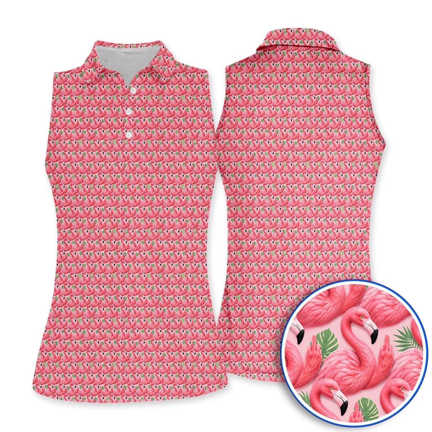 Crazy Flamingo Golf Polos, Pink Tropical Pattern Golf Shirt, Funny Golf Gift For Golfer