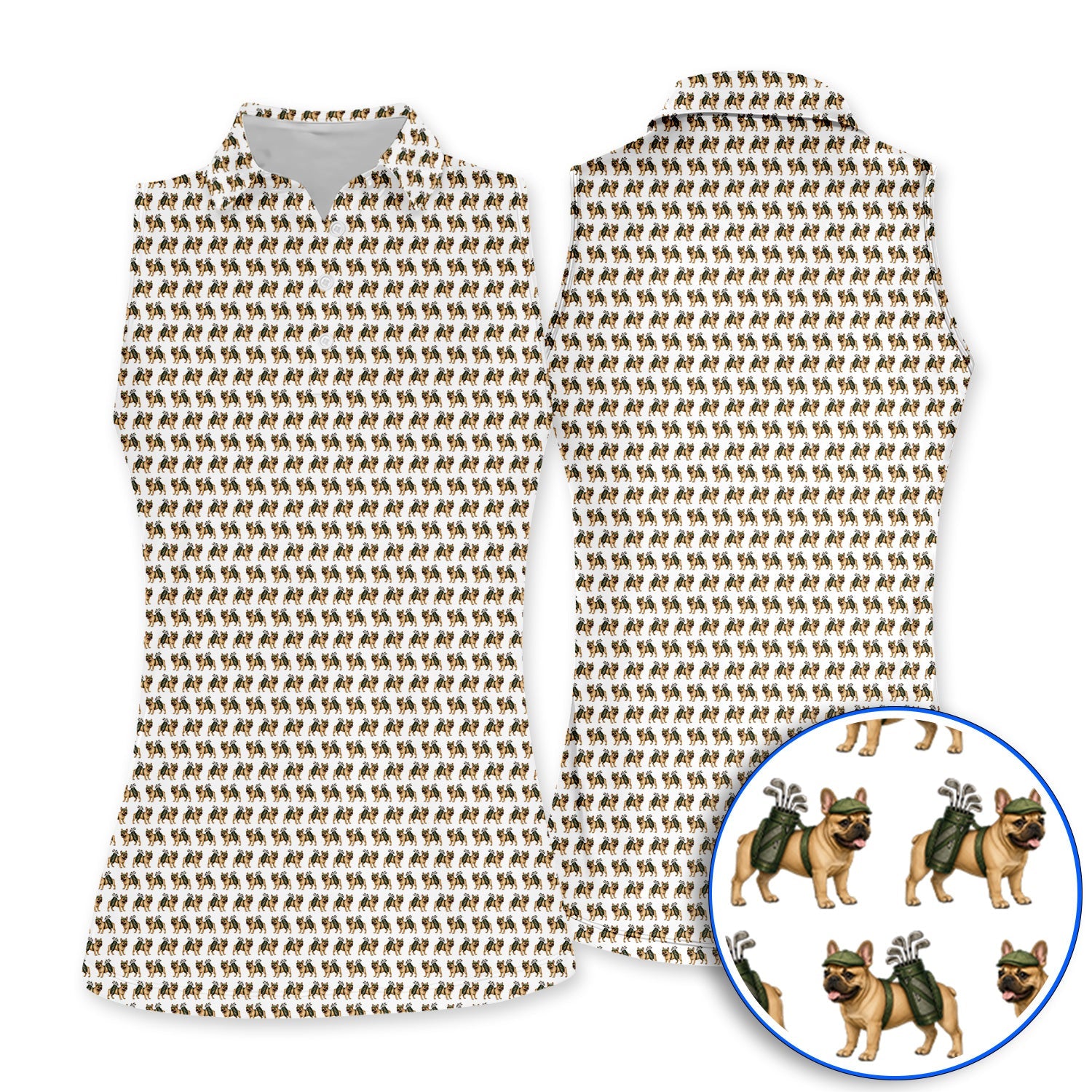 French Bulldog Pattern Golf Polos, Funny Frenchie Dog Shirt, Golf Gift For Golfer