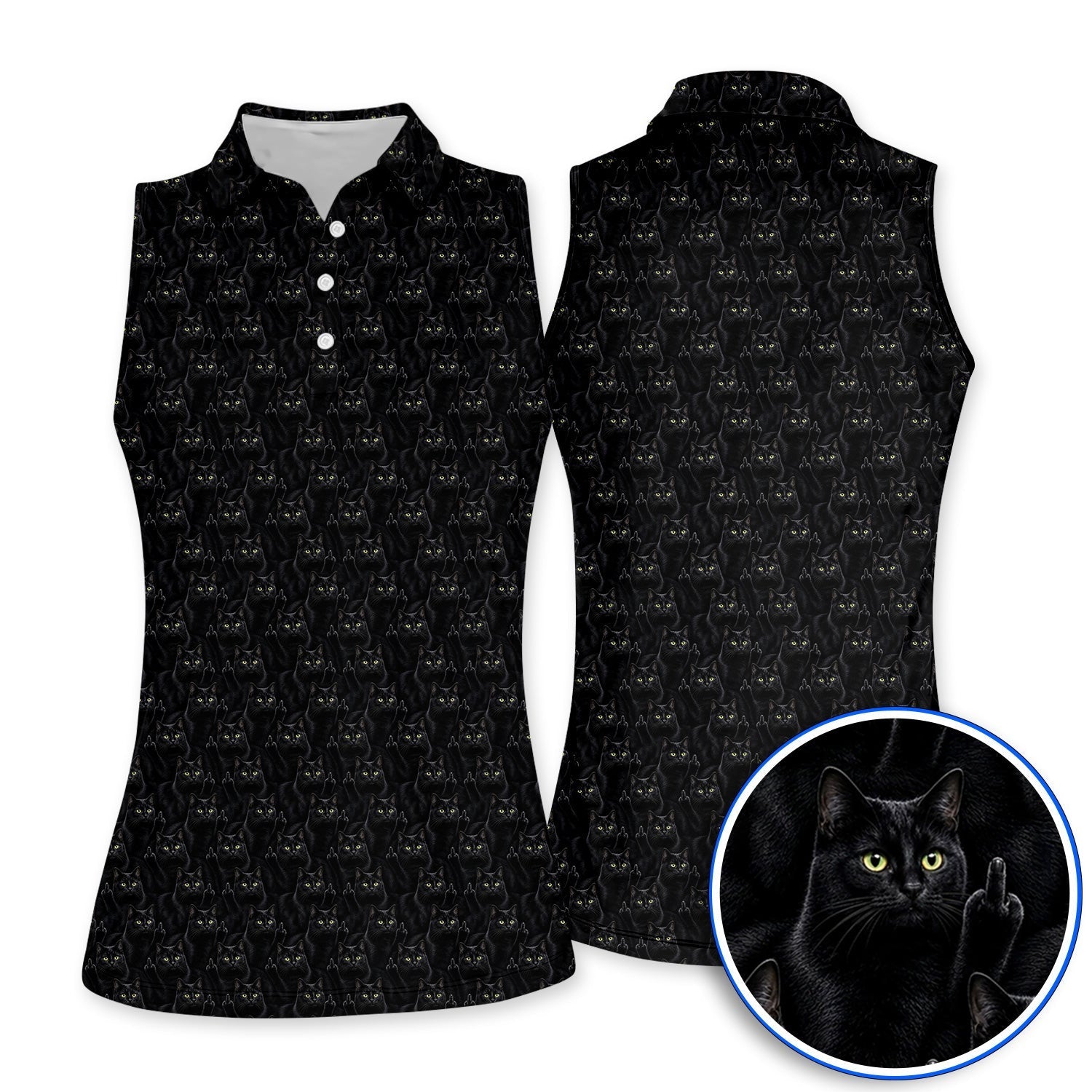 Black Cat Pattern Golf Polos, Funny Cat Lover Golf Shirt, Golf Gift For Golfer