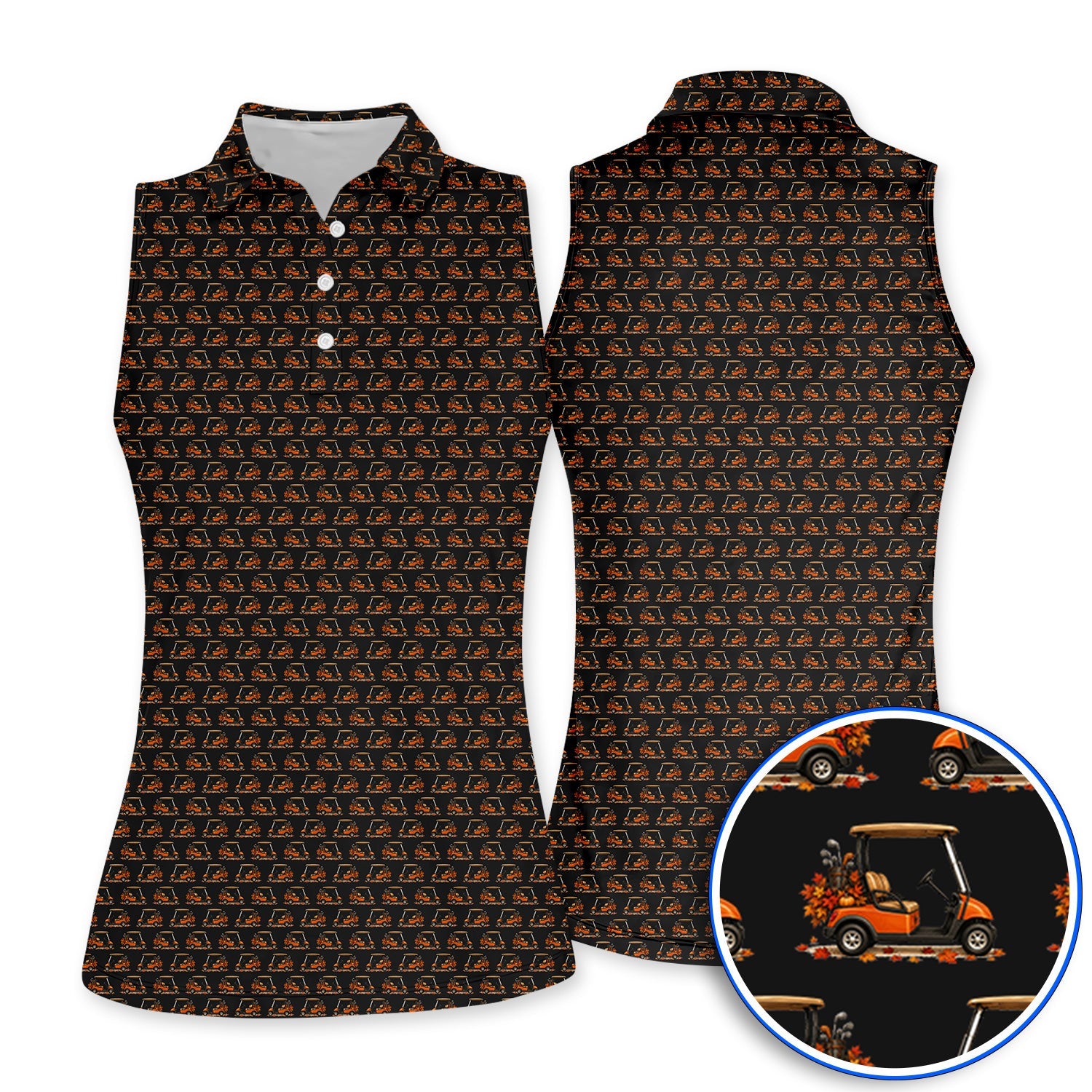 Fall Pattern Golf Shirt, Autumn Golf Cart Polos, Funny Golf Gift For Golfer