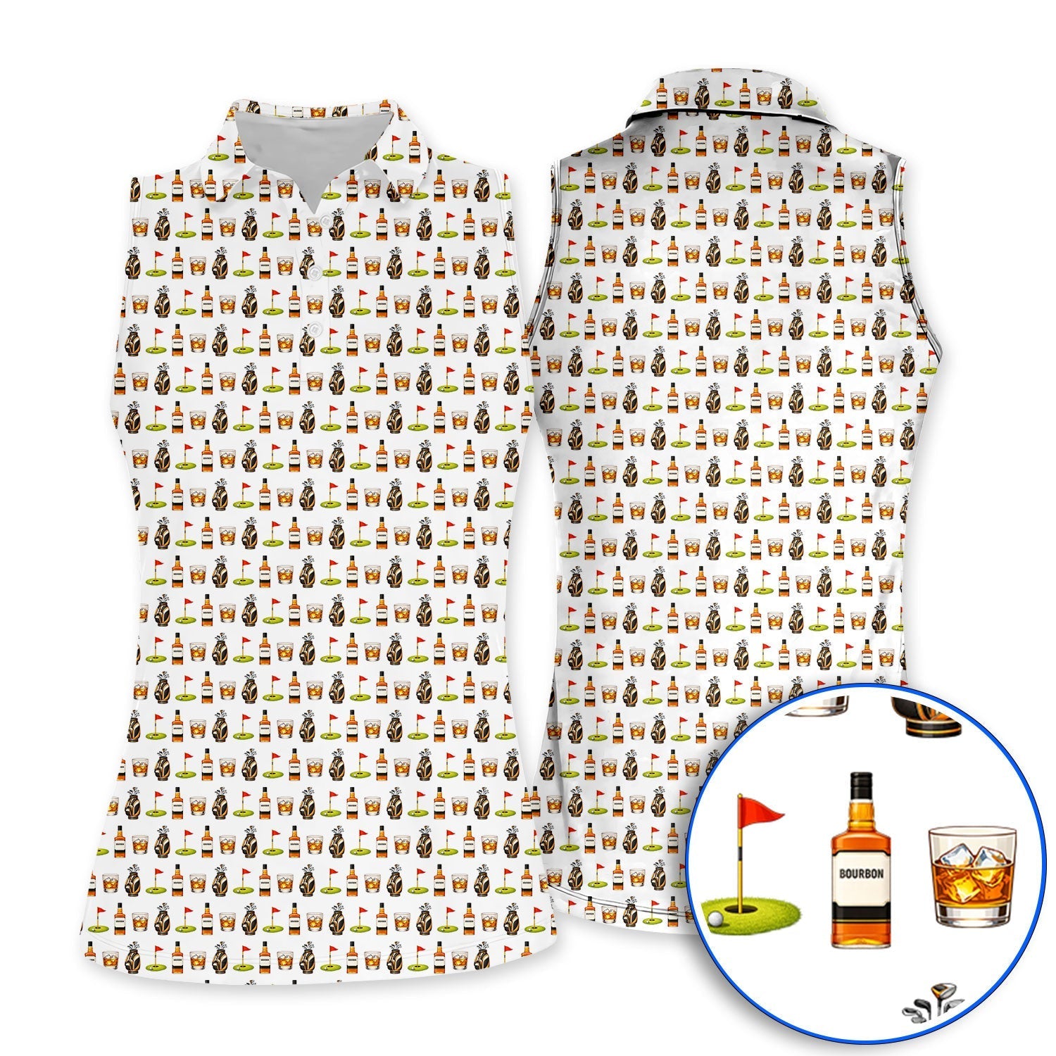Bourbon Pattern Golf Shirt, Funny Golf Polos For Golfer, Golfer Whiskey Shirt For Men