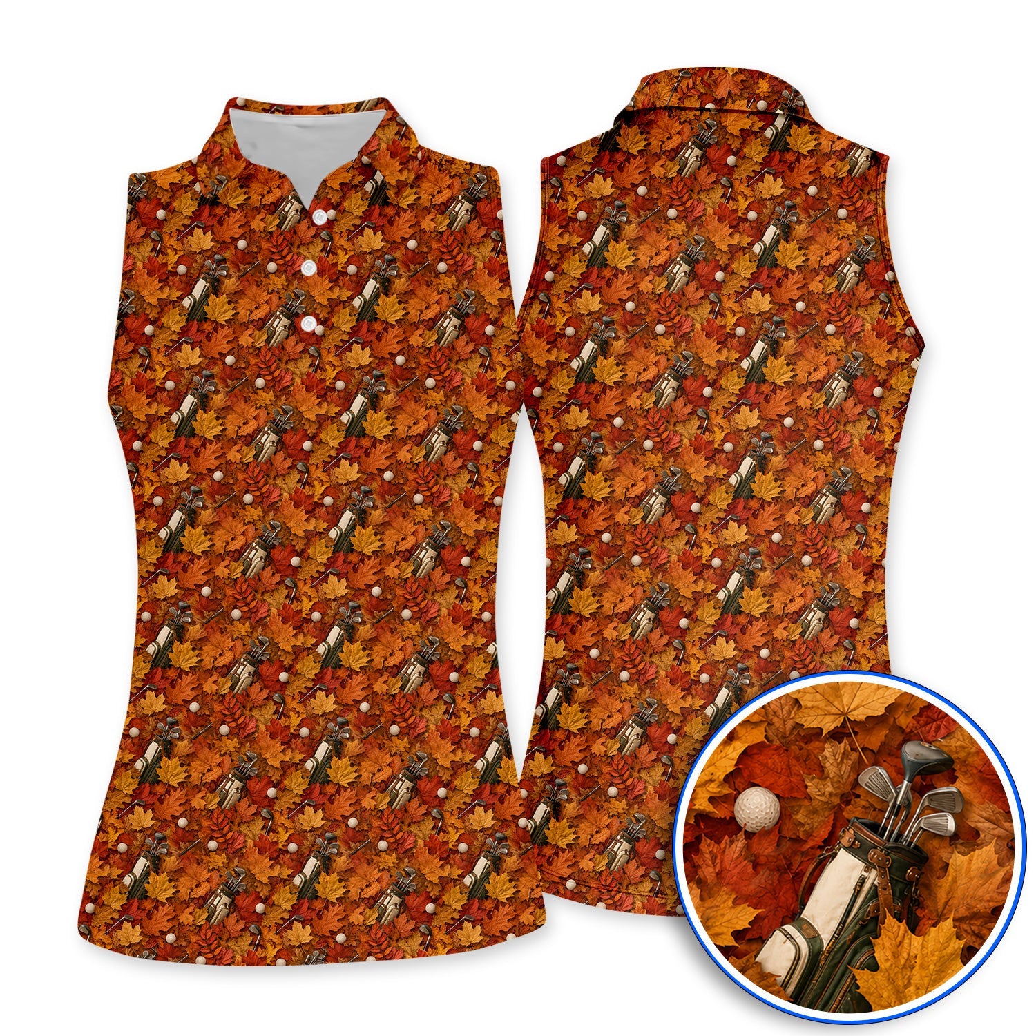 Autumn Golf Polos, Fall Leaves Pattern Golf Shirt, Maple Leaf Golf For Golfer