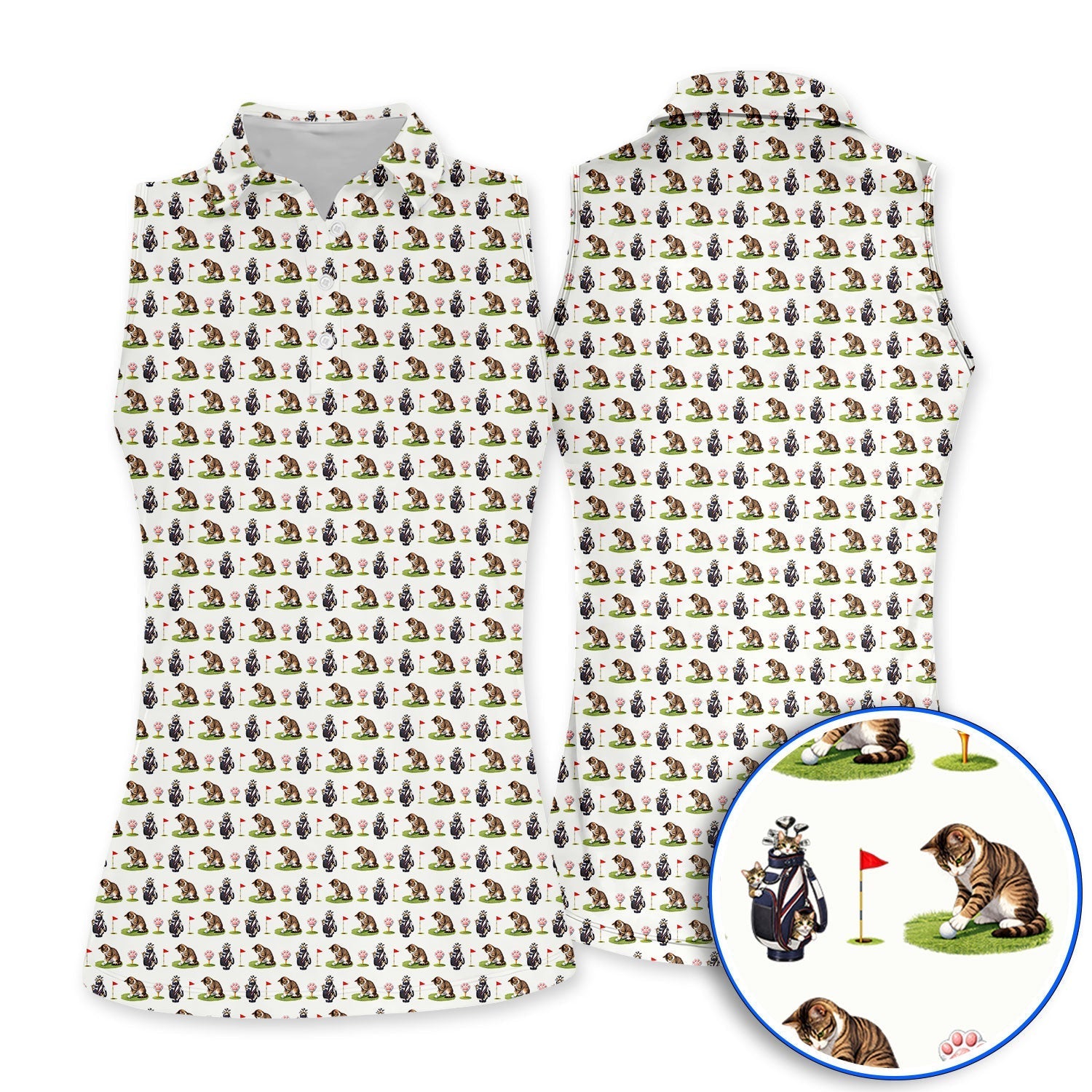 Cute Cat Pattern Golf Shirt, Funny Cats Golf Polos, Golf Gift For Golfer And Cat Lover