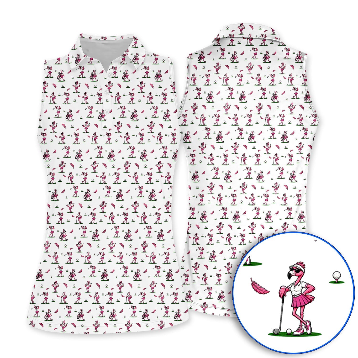Funny Flamingo Pattern Golf Shirt, Pink Flamingo Golf Polos For Bird Lover, Unique Golf Gift For Golfer