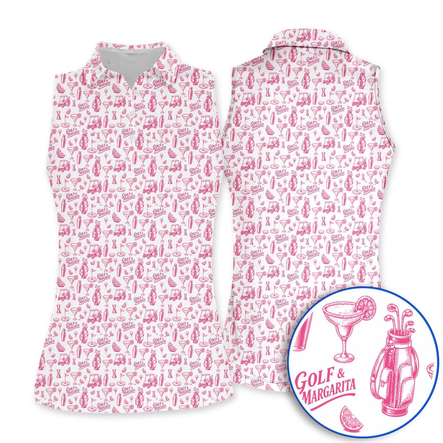 Golf & Margarita Pattern Golf Polos , Margarita Lover Golf Shirt, Funny Golf Gift For Golfer