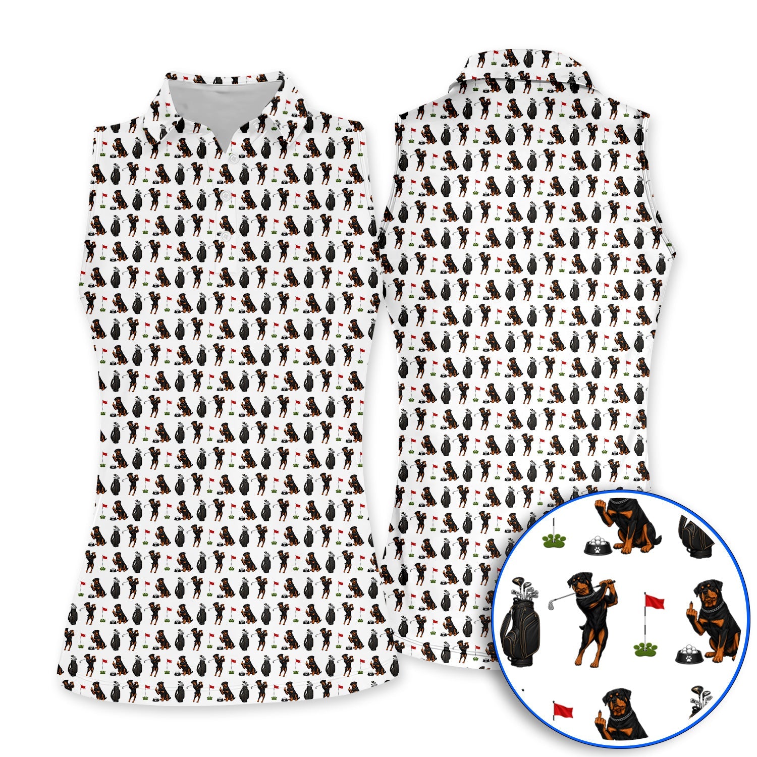 Funny Rottweiler Golf Polos, Rottweiler Pattern Golf Polos, Dog Dad Golf Shirt