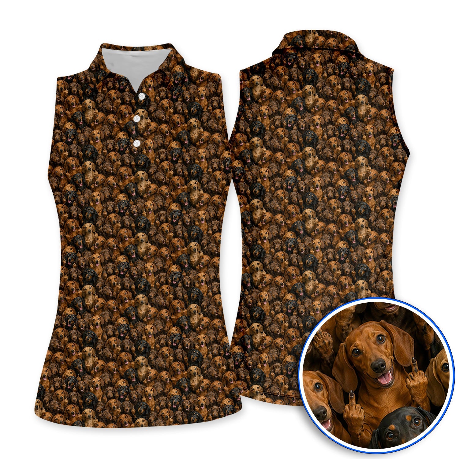 Funny Dachshund Golf Shirt, Wiener Dog Pattern Golf Polos, Doxie Lover Gift For Golfer