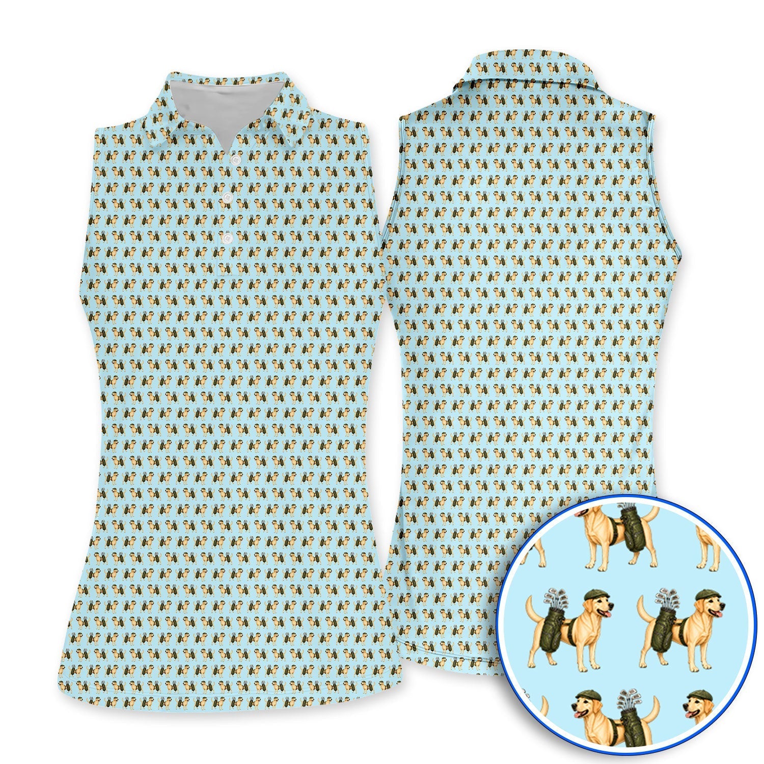 Funny Labrador Retriever Pattern Golf Shirt, Cute Yellow Lab Golf Polos For Pet Lover, Unique Golf Gift For Golfer