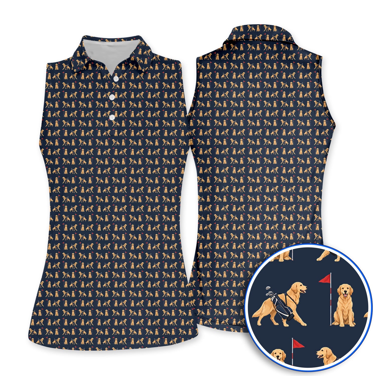 Funny Golden Retriever Golf Shirt, Golden Retriever Pattern Golf Polos, Dog Lover Golf Shirt