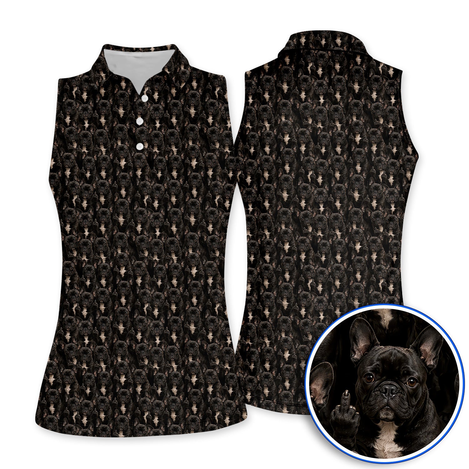 Black French Bulldog Pattern Golf Polos, Funny Frenchie Golf Shirt, Dog Dad Golf Gift