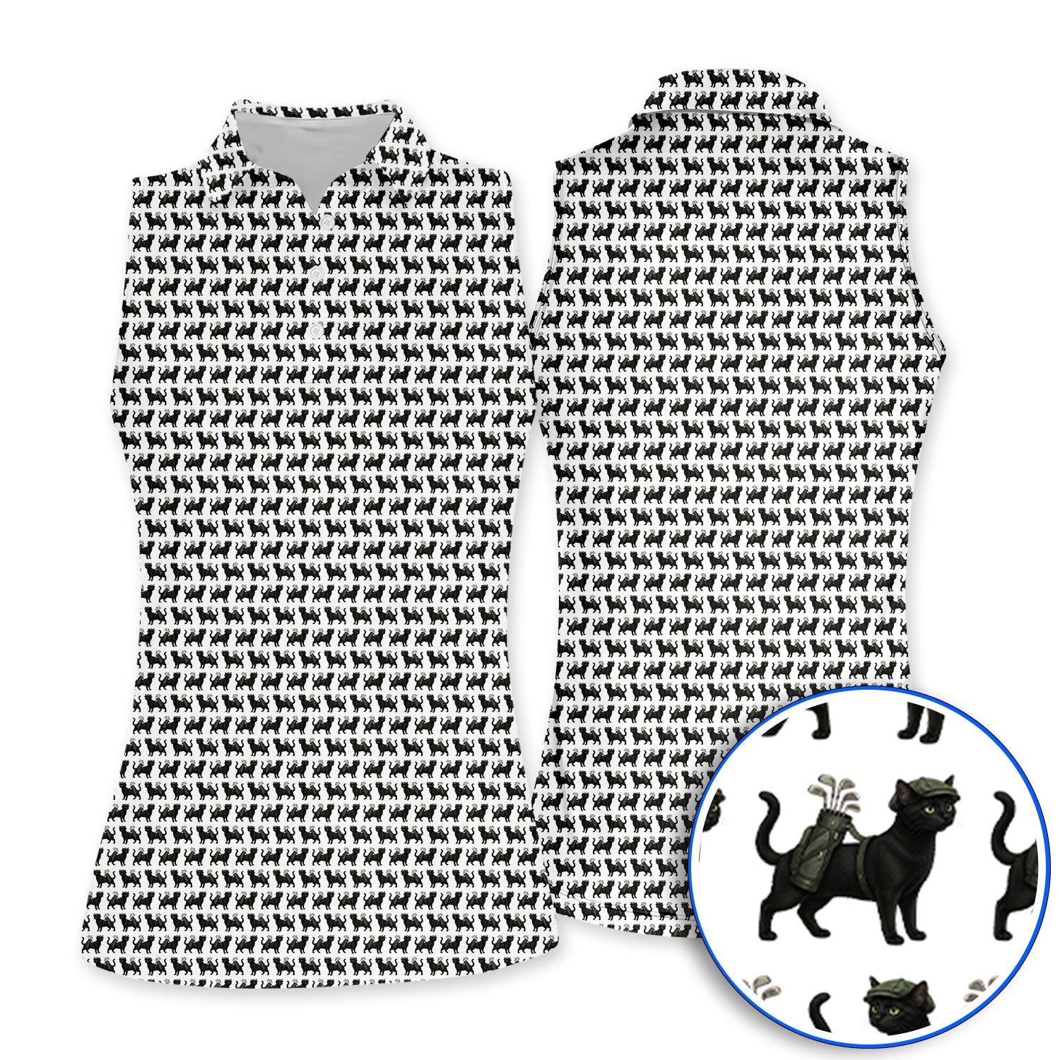 Cat Pattern Golf Shirt, Funny Pet Lover Golf Polos, Crazy Golf Gift For Golfer