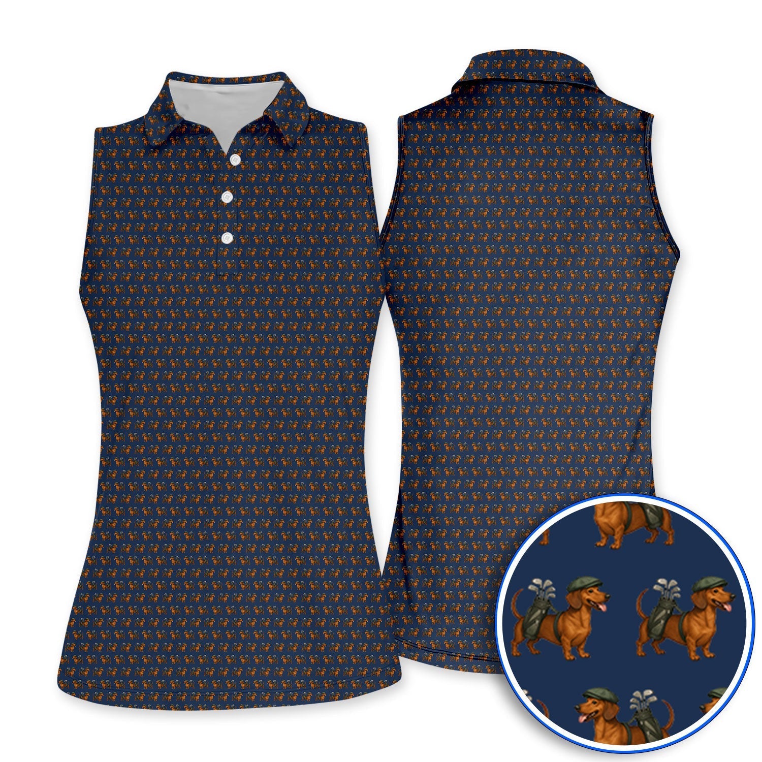 Funny Dachshund Pattern Golf Polos, Crazy Wiener Dog Golf Shirt For Men, Golf Shirt For Golfer