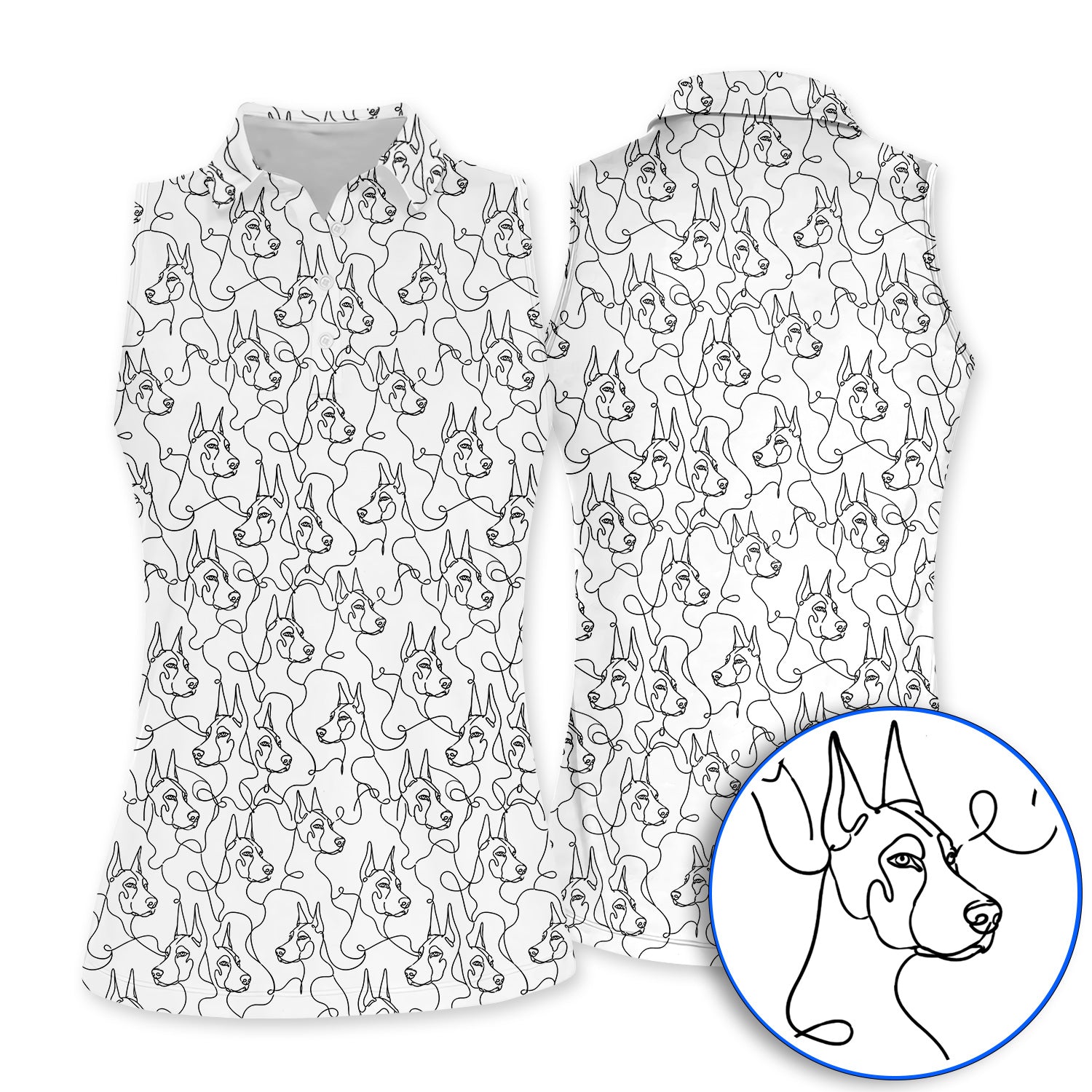 Doberman Line Art Golf Polos, Minimalist Doberman Pattern Golf Shirt, Dog Lover Golf Gift
